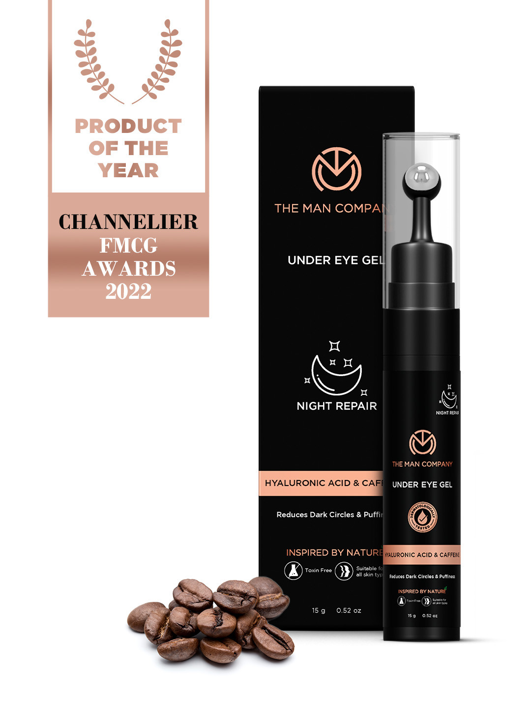 THE MAN COMPANY Black Under Eye Gel Roll With Caffeine & Hylauronic Acid - 15gms