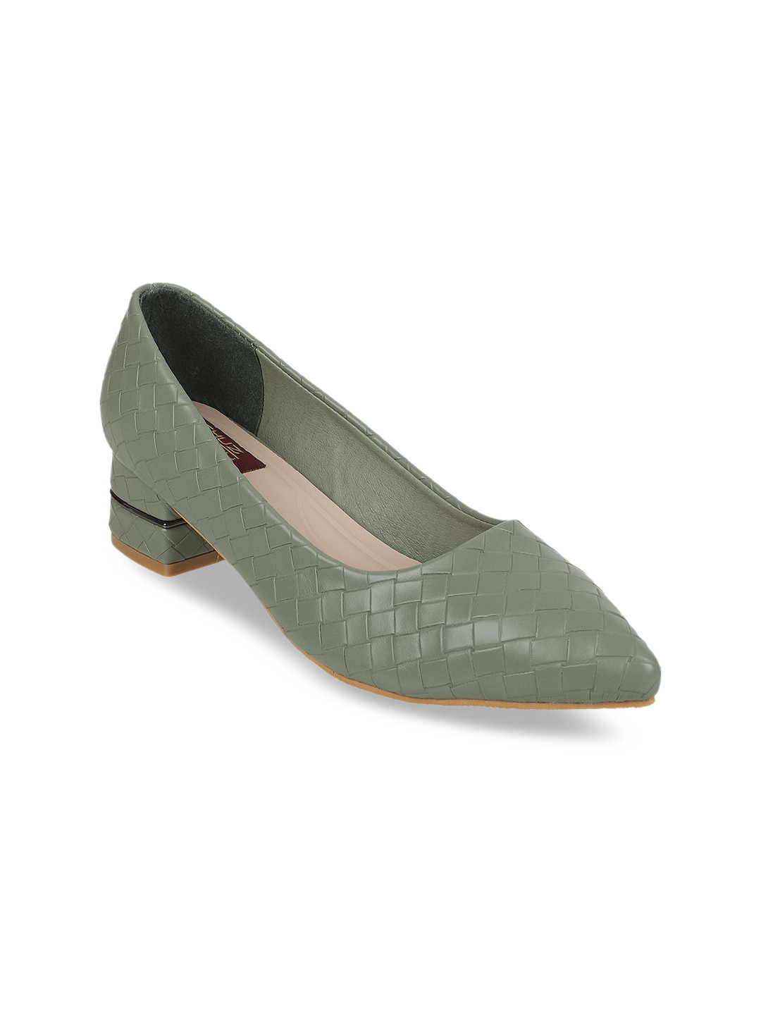 SHUZ TOUCH Green Textured Block Pumps