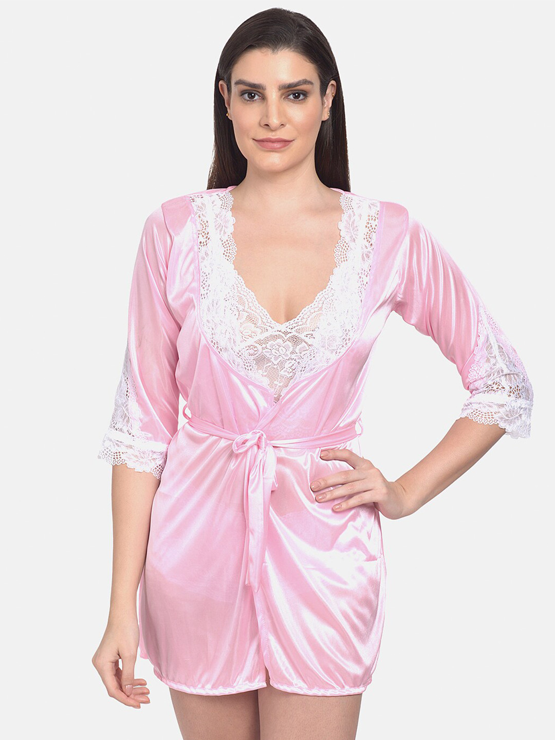 mod & shy Pink & White Satin Baby Doll