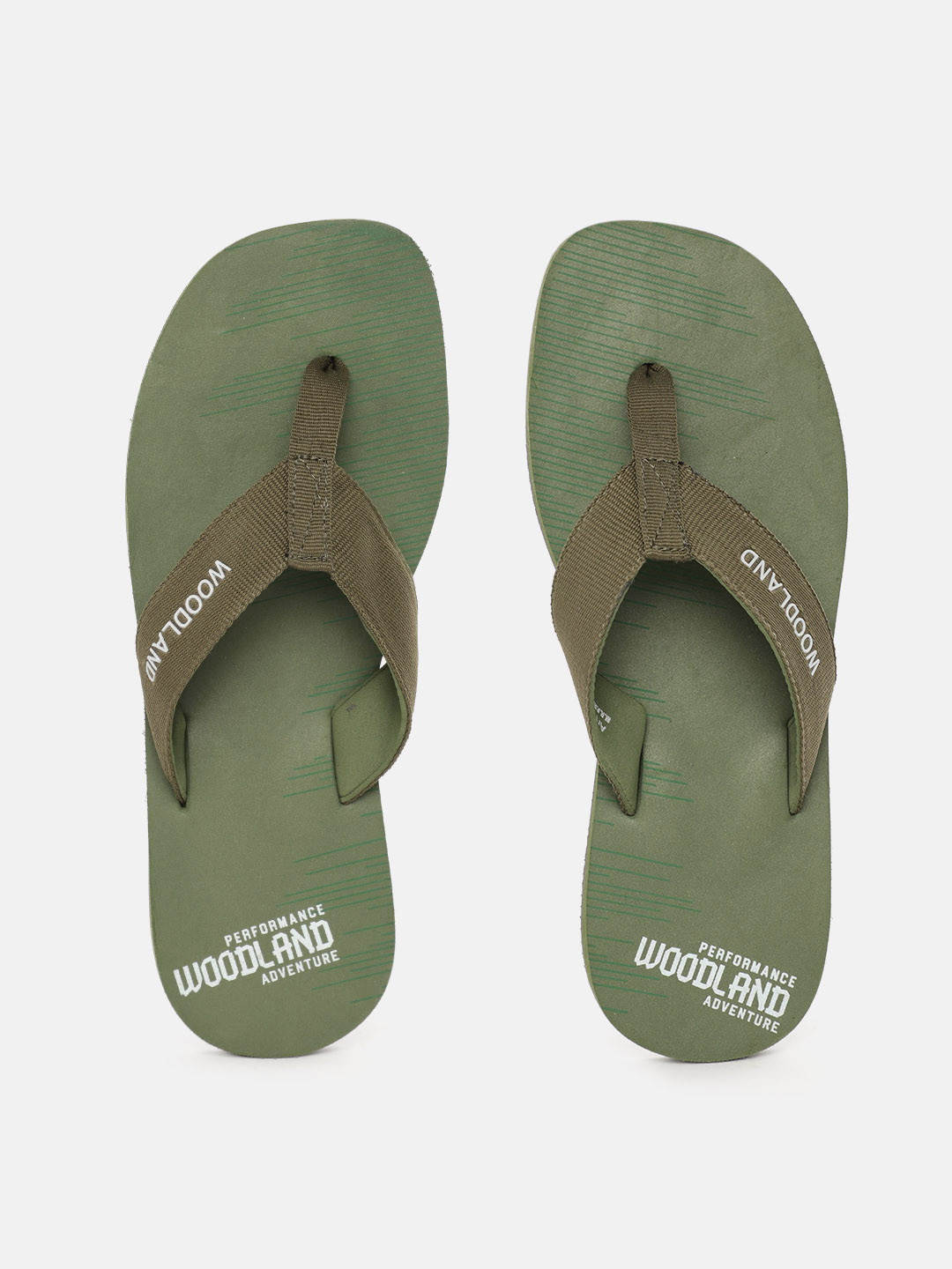 Woodland Men Olive Green Brand Logo Printed Thong Flip-Flops