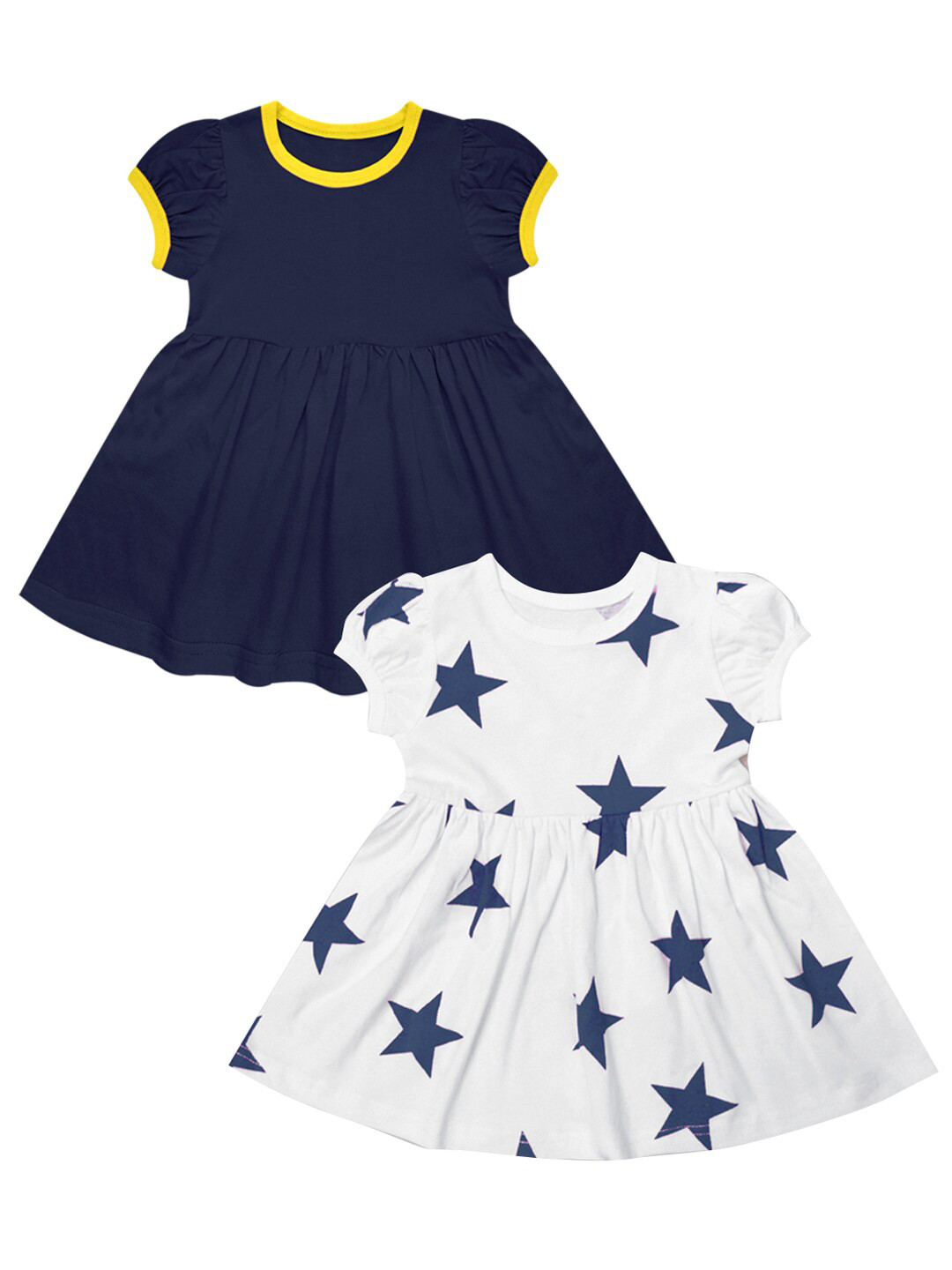 A T U N Infant Girls Navy Blue & White Pack of 2 Pure Cotton Dress