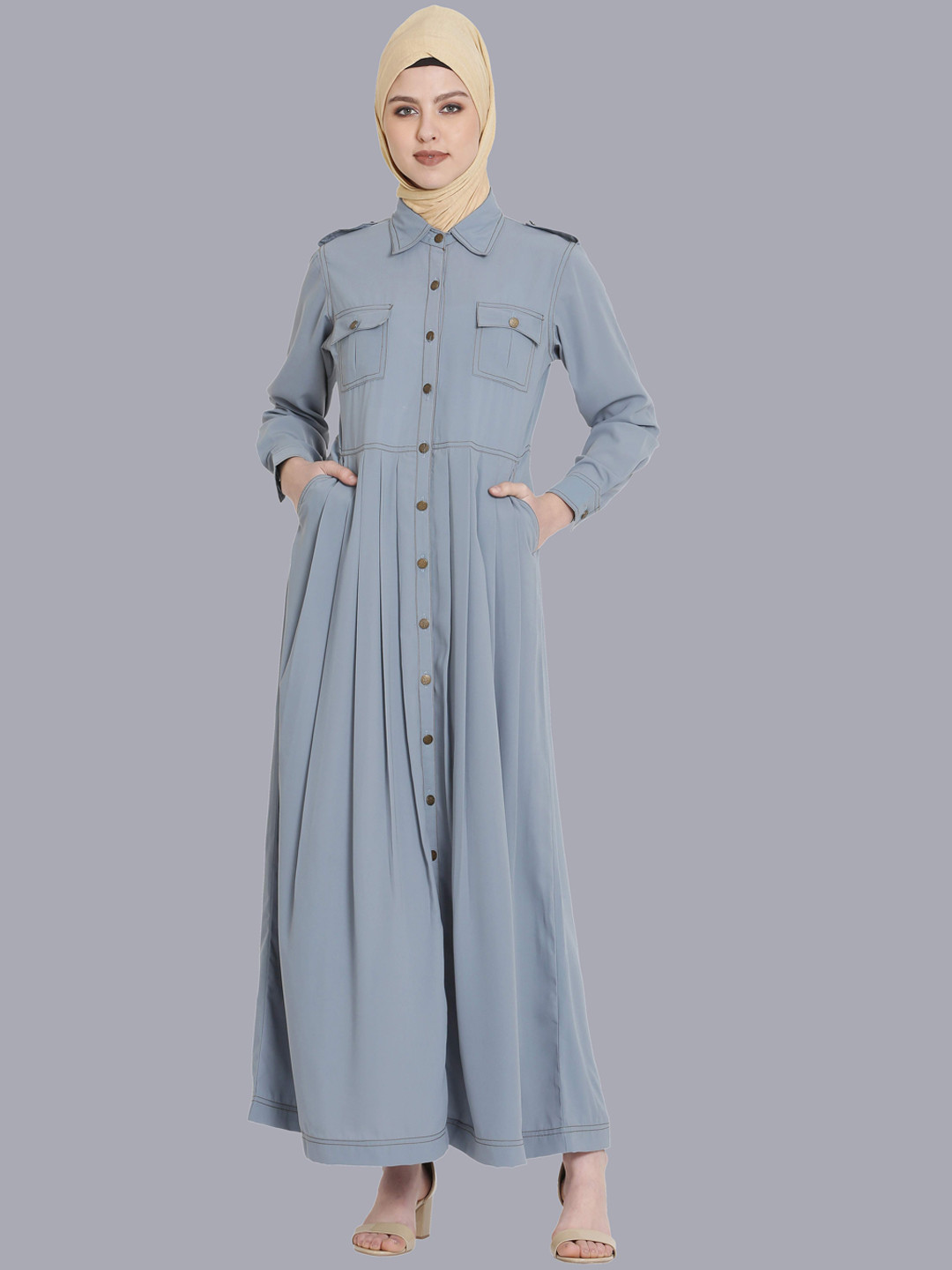 MOMIN LIBAS Women Grey Solid Abaya