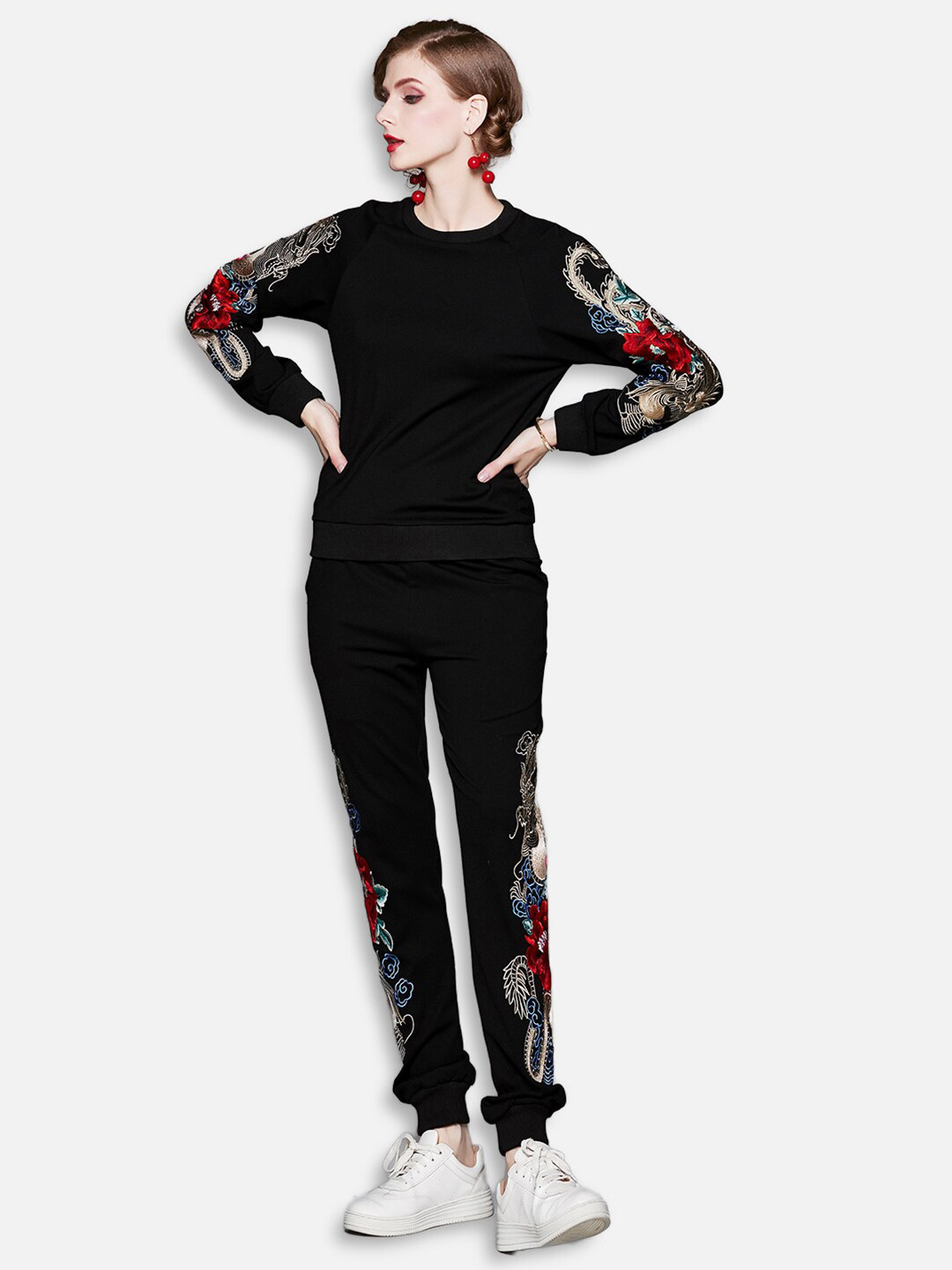 JC Collection Women Black & Red T-shirt with Joggers Joggers