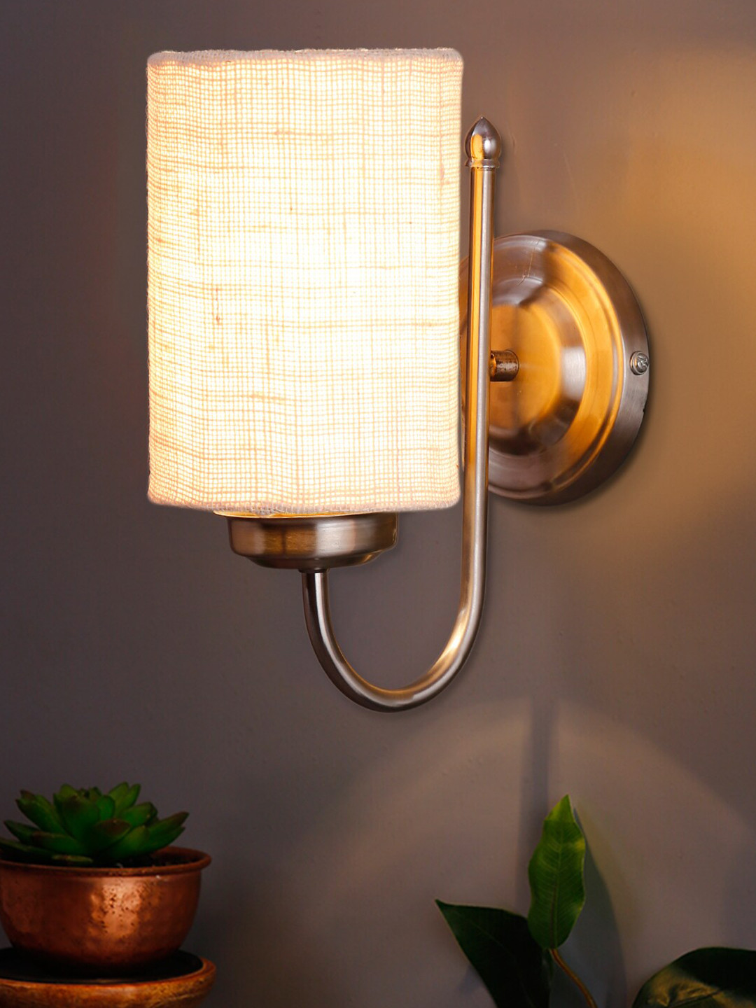 Devansh White wall mounted jute lamp with steel base