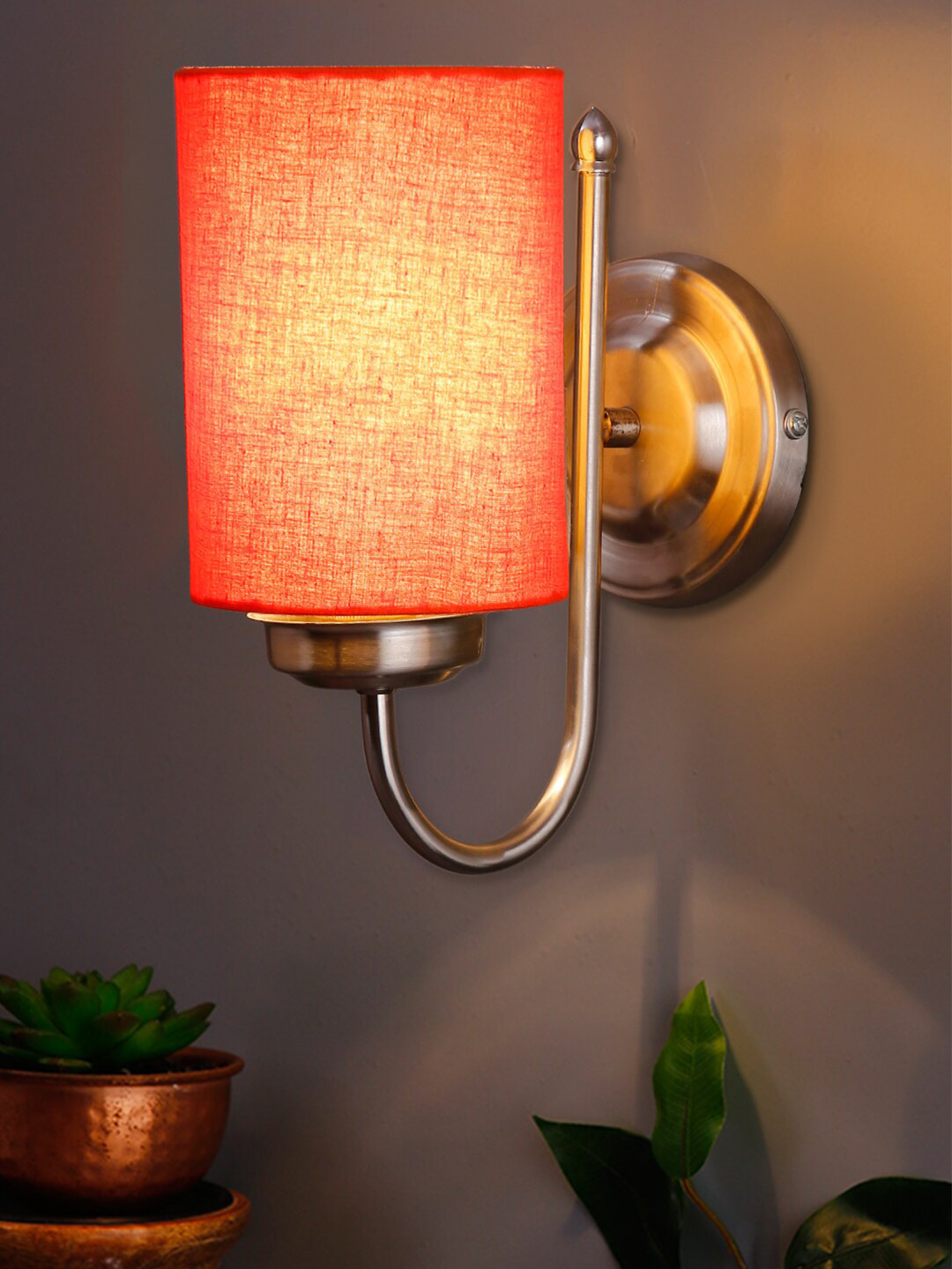 Devansh Orange Cotton Wall Mounted Lamp With Steel Base