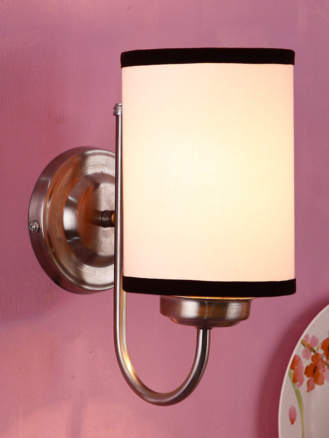 Devansh White & Black Cotton Wall Mounted Wall Lamps with Steel Base