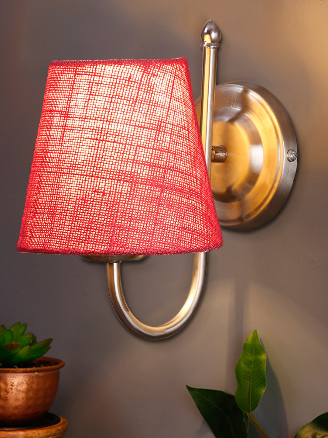 Devansh Pink Jute Conical Wall Lamps with Steel Base