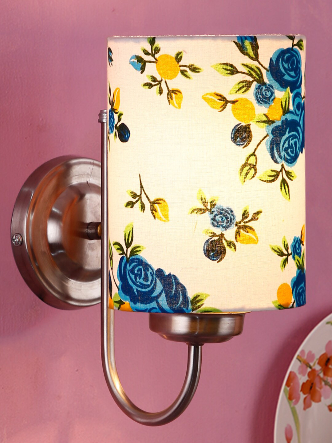Devansh White & Blue Cotton Wall Mounted Lamp With Steel Base
