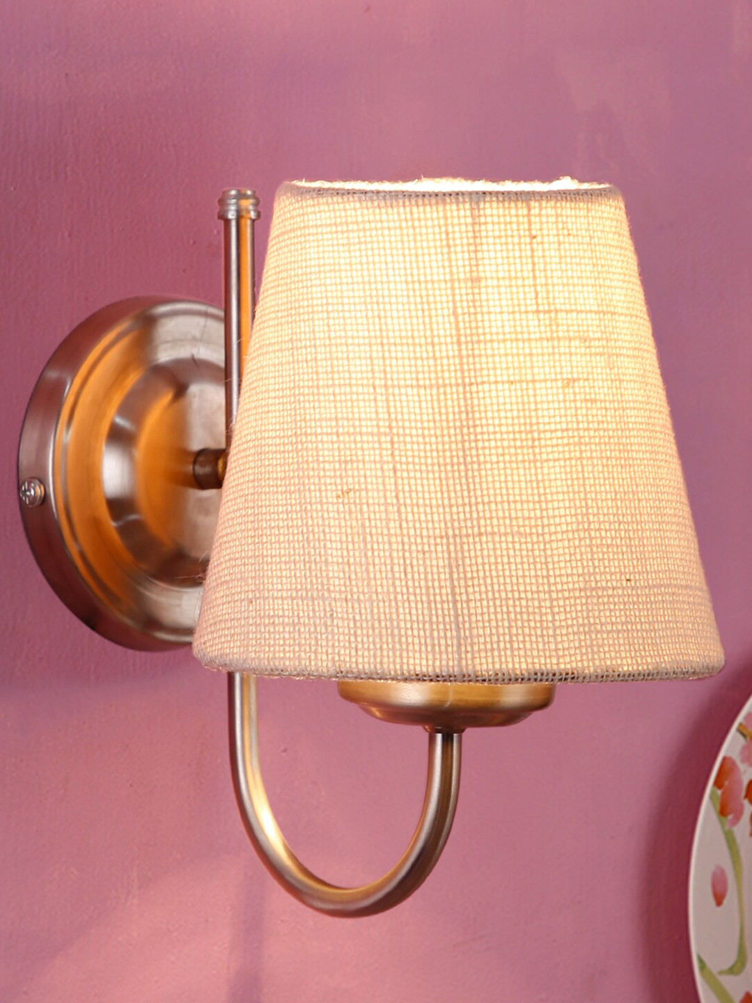 Devansh White Jute Conical Wall Mounted Lamp with Steel Base