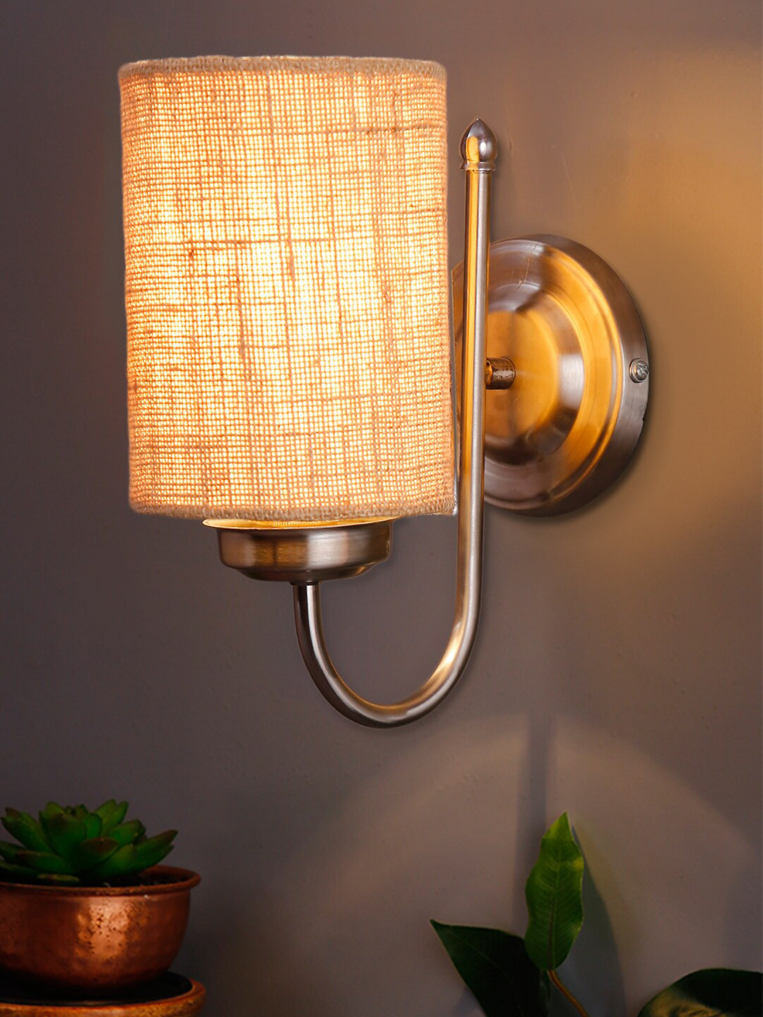 Devansh Beige Jute wall mounted lamp with Steel Base