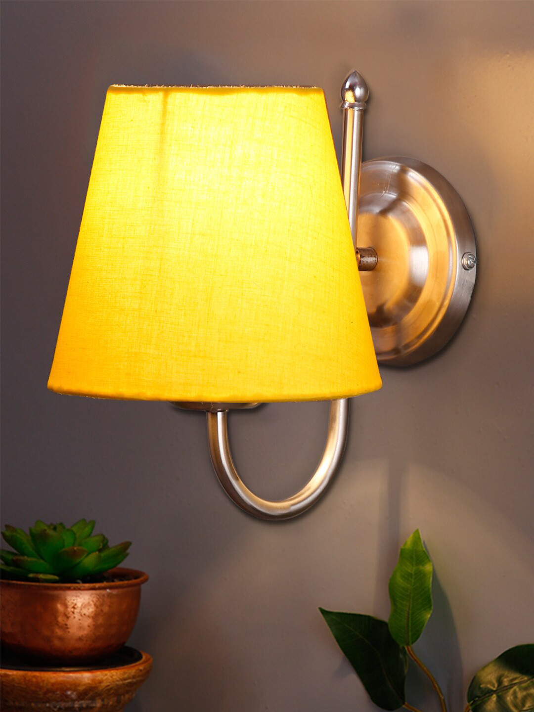 Devansh Yellow Fabric Cotton Wall Lamp With Steel Base