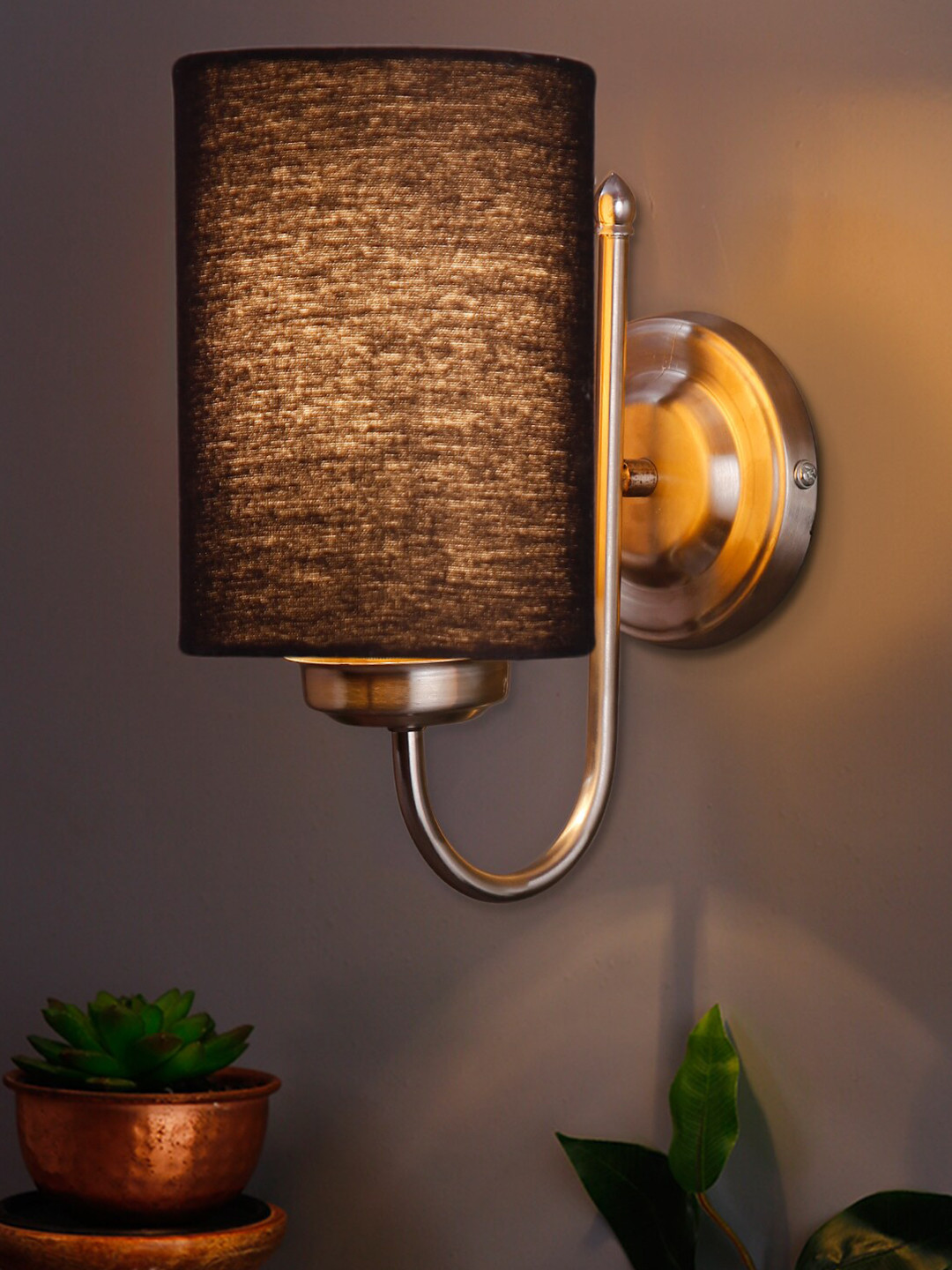 Devansh Black Cotton Wall Mounted Wall Lamps with Steel Base