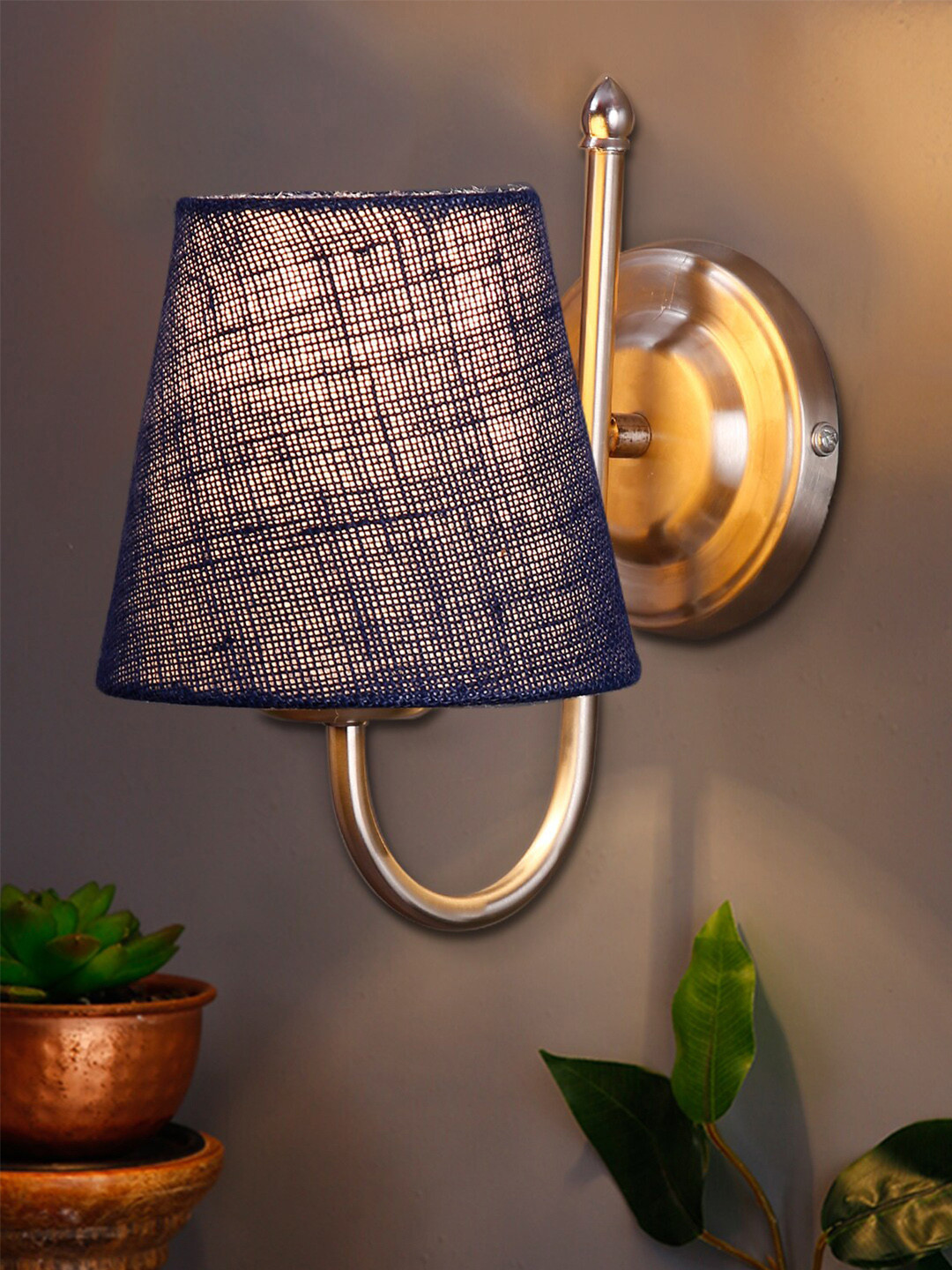 Devansh Blue Jute Conical Wall Mounted Wall Lamps with Steel Base