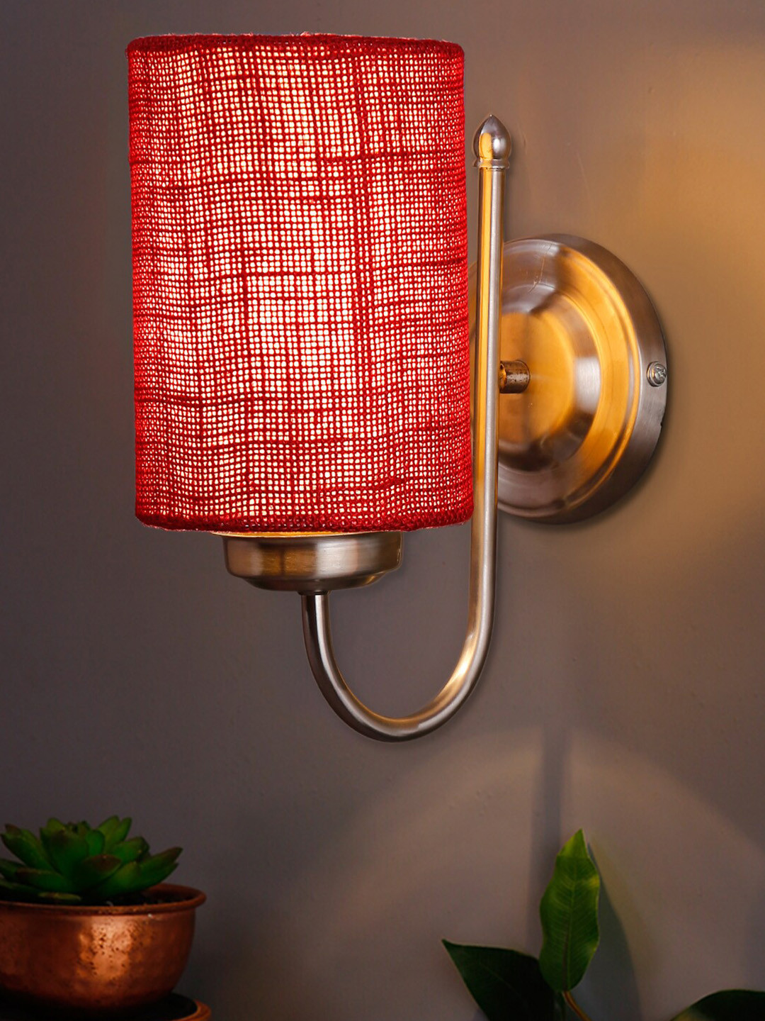 Devansh Maroon Jute wall mounted lamp