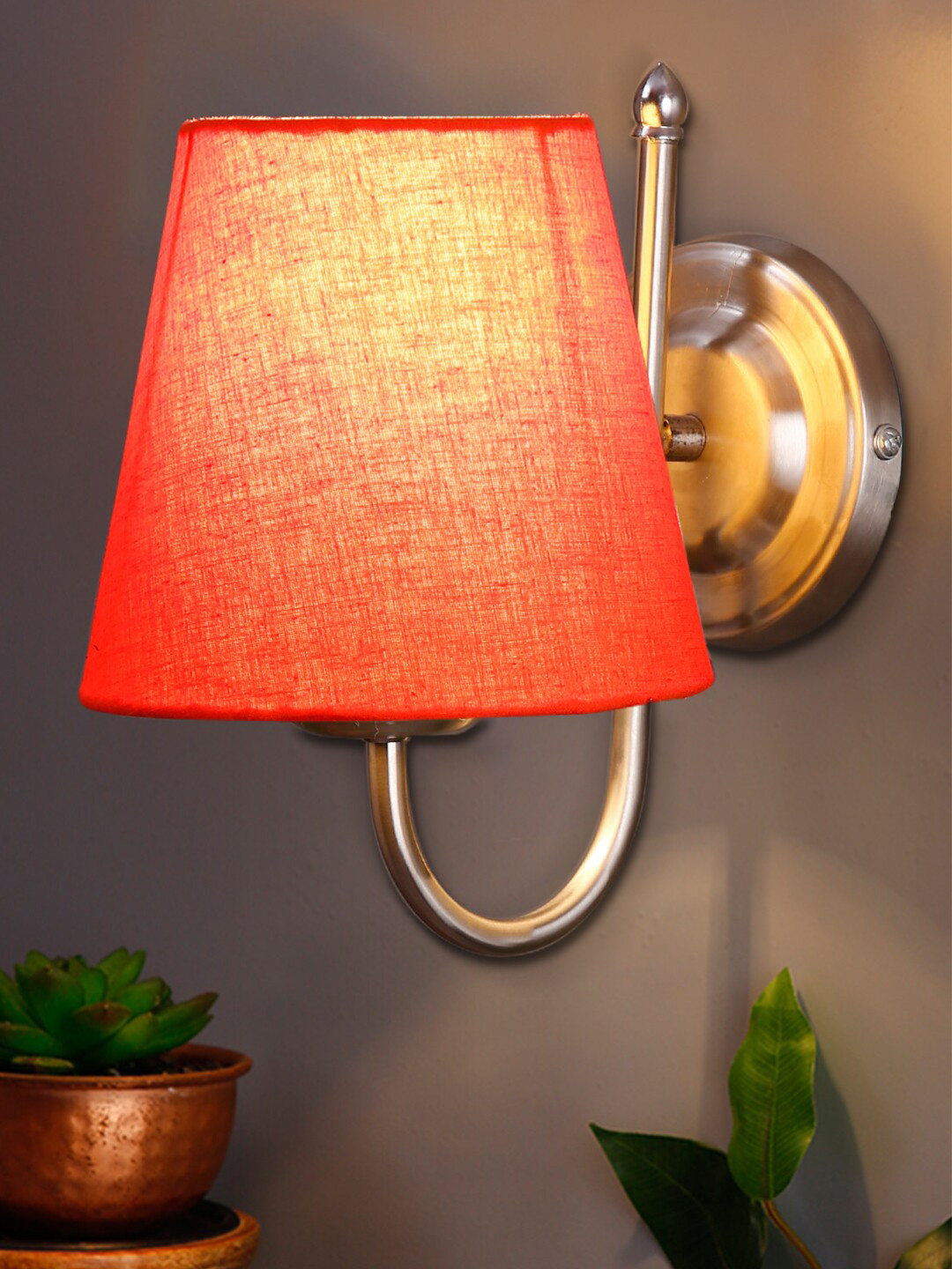 Devansh Orange Jute Conical Wall Lamps with Steel Base