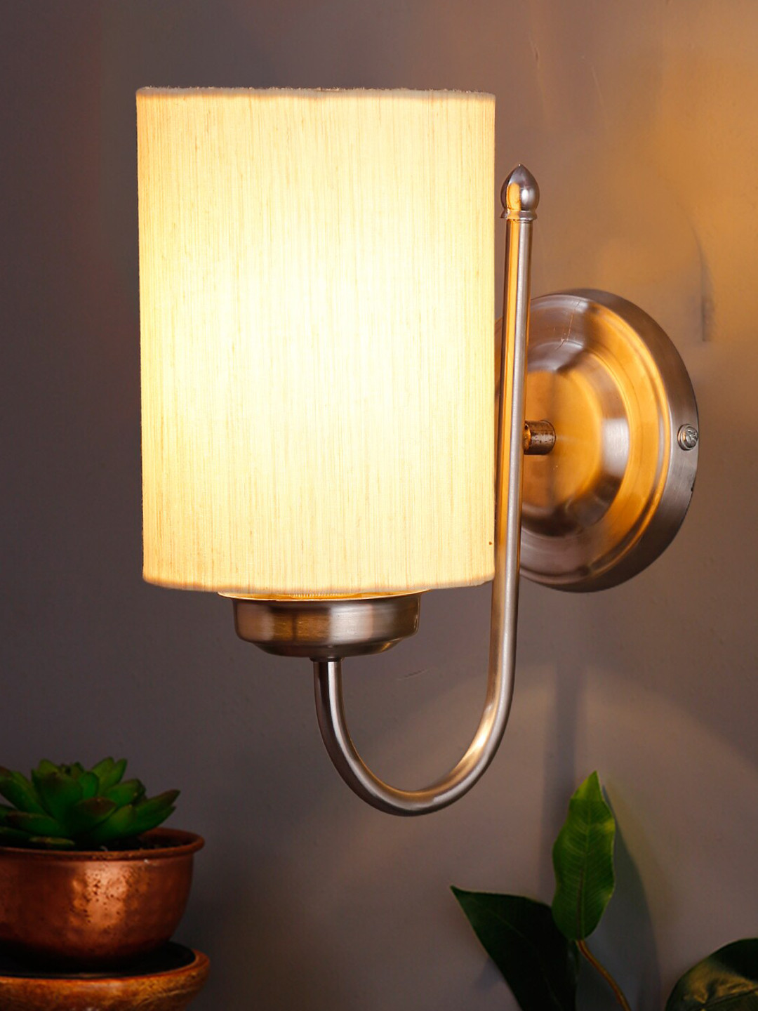 Devansh Off White Fabric Traditional Wall Lamp