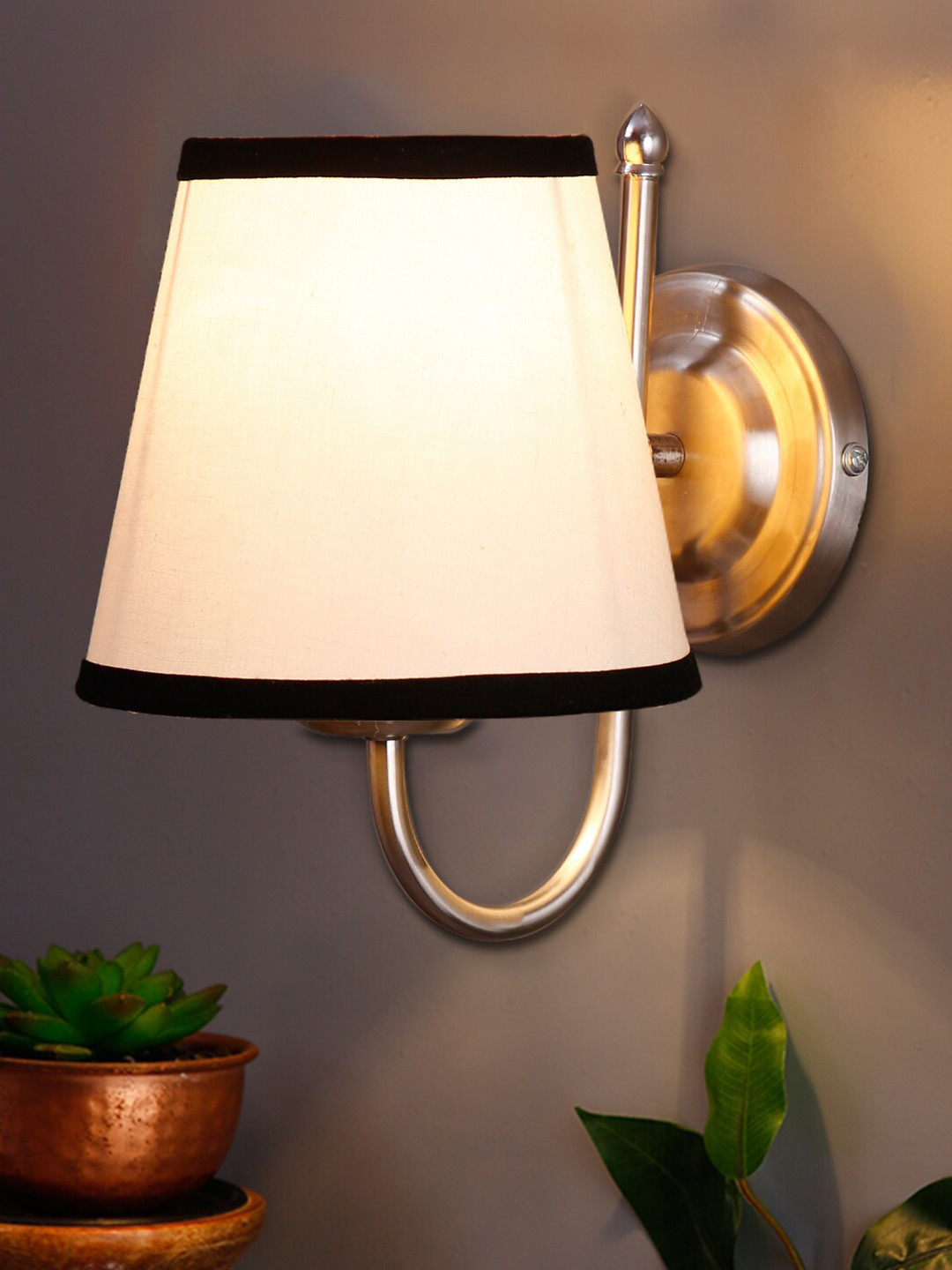 Devansh White Jute Conical Wall Lamps with Steel Base