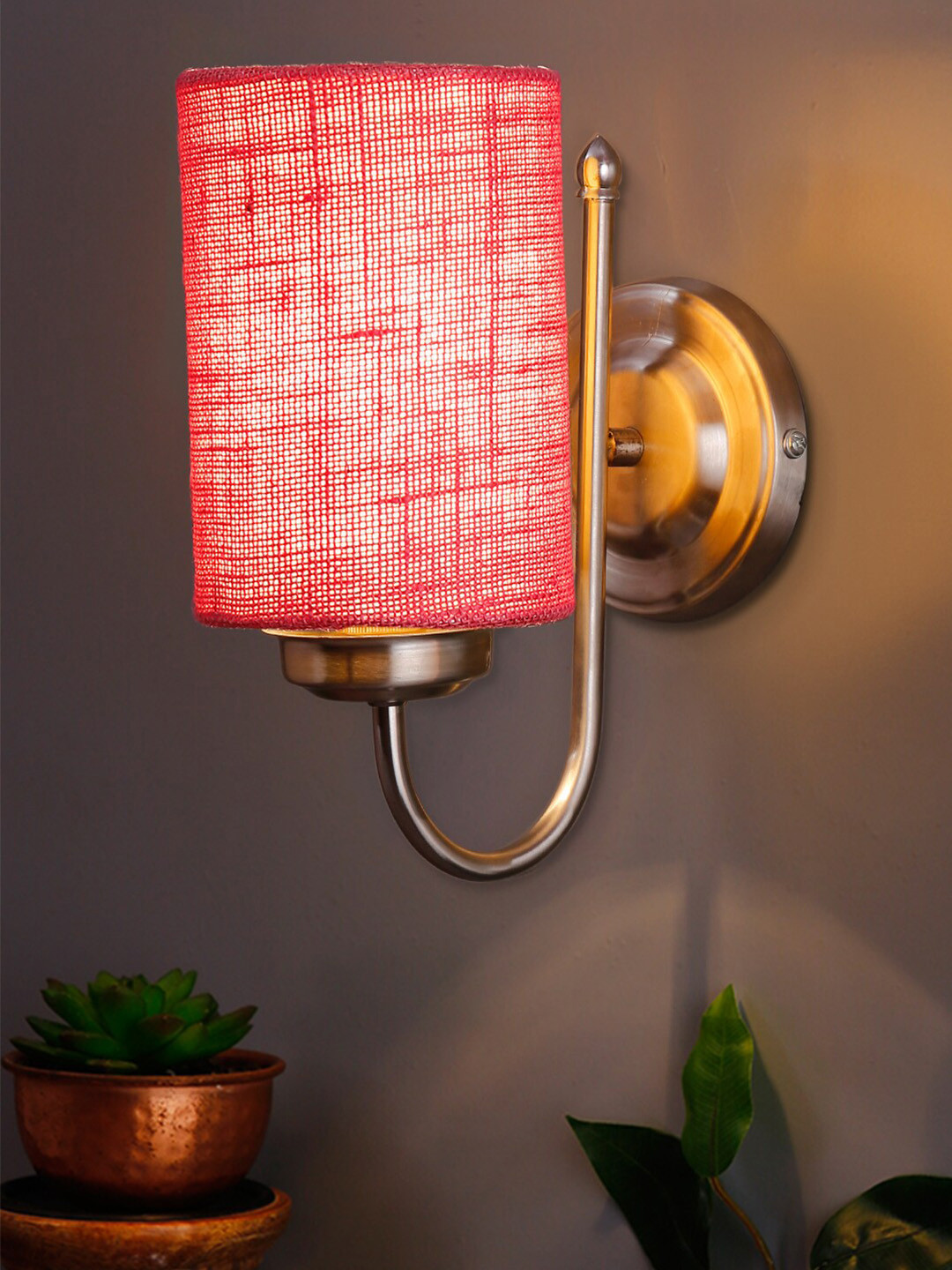 Devansh Pink Jute Wall Mounted Lamp With Steel Base