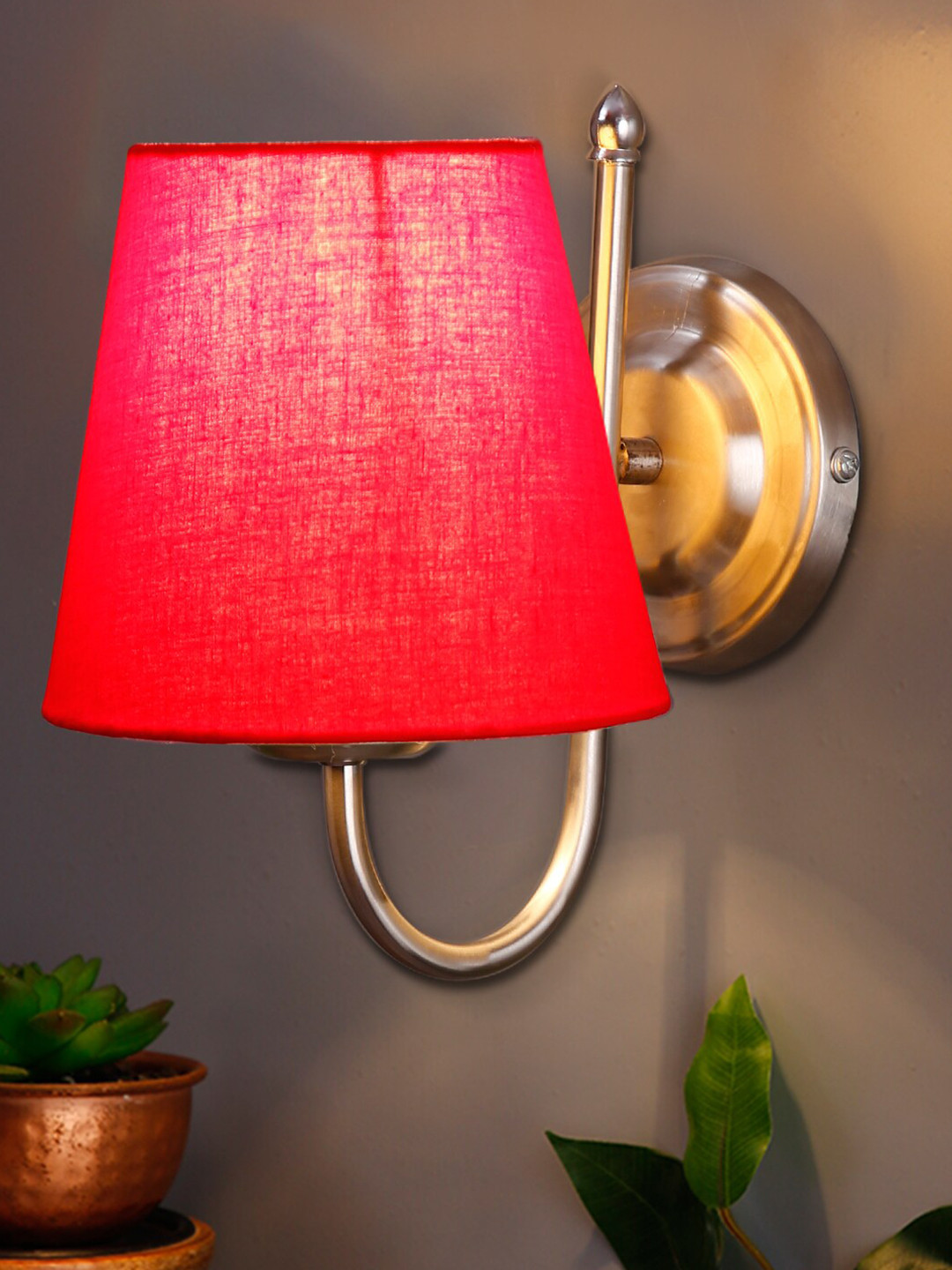 Devansh Red Fabric conical Traditional Wall Lamp