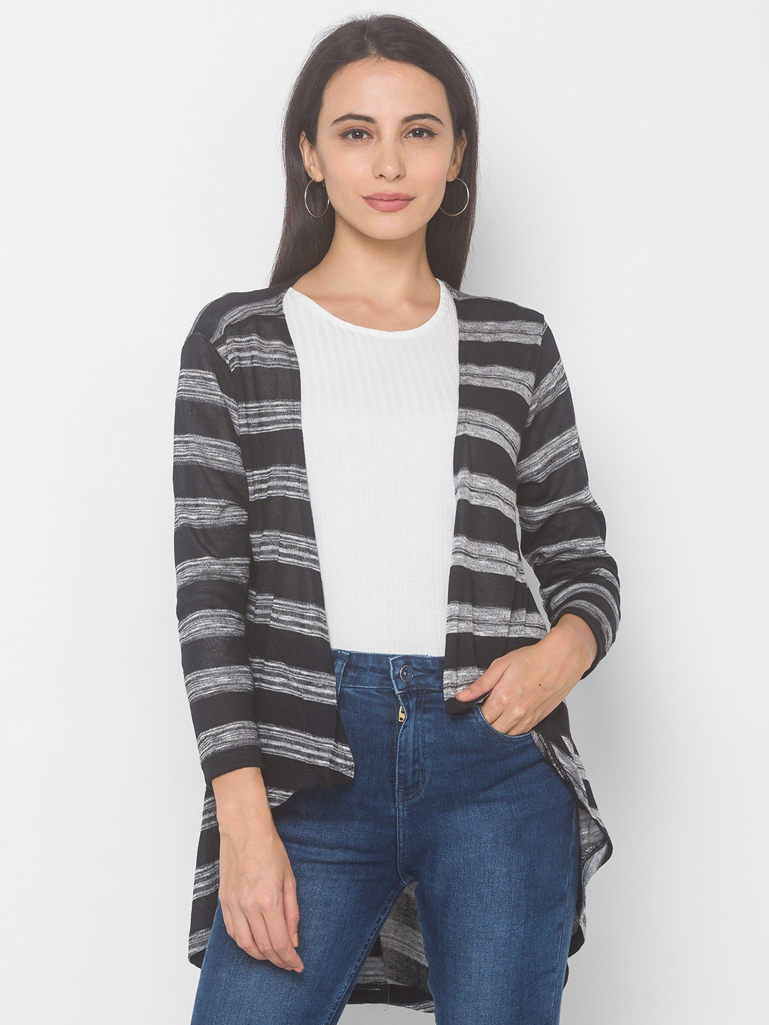 Globus Women Black & White Striped Shrug