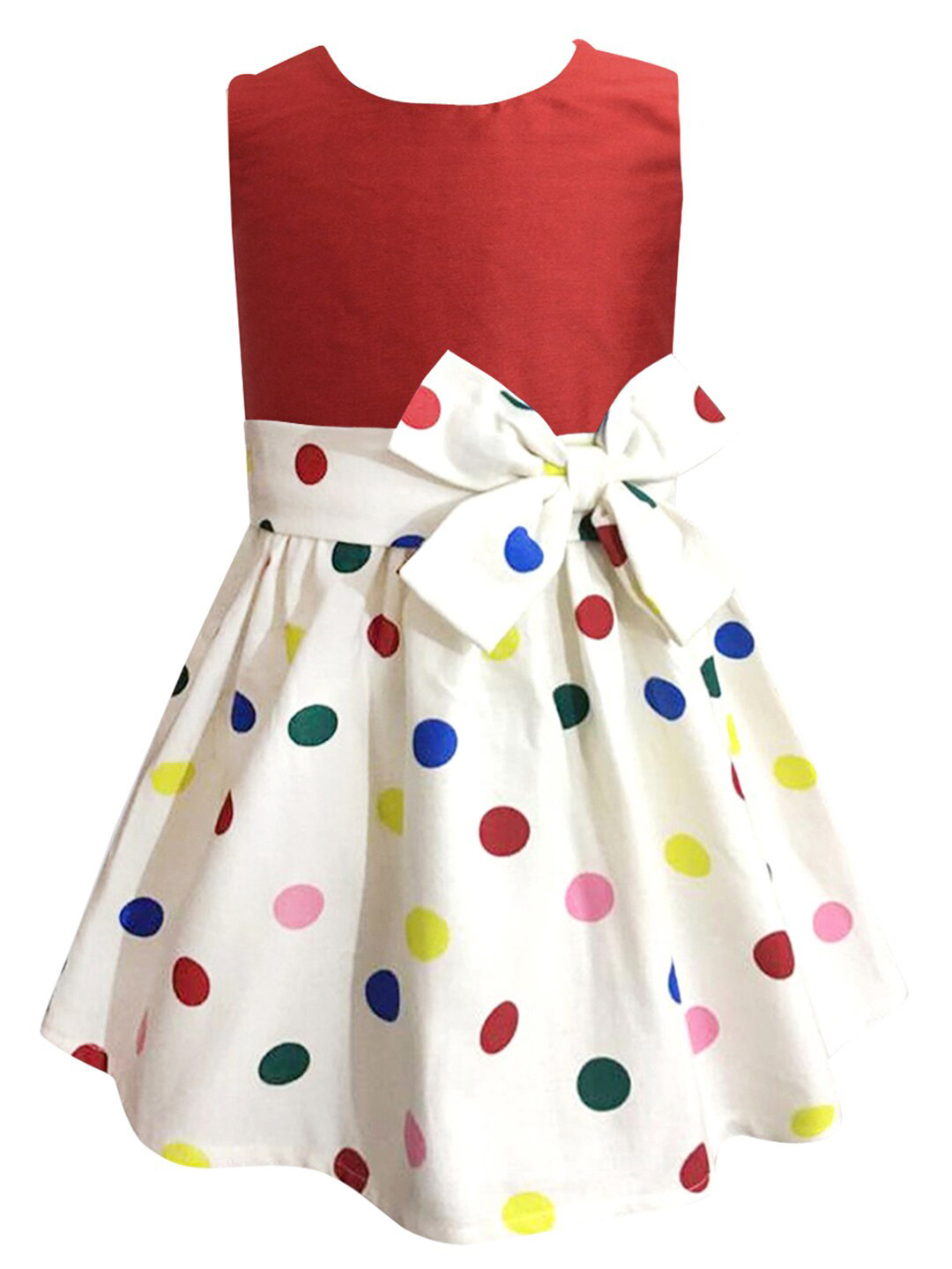 A T U N Maroon & White Polka Dot Dress