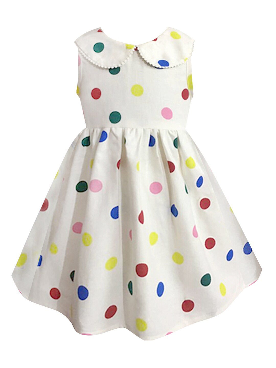 A T U N Off White Peter Pan Collar Cotton Dress