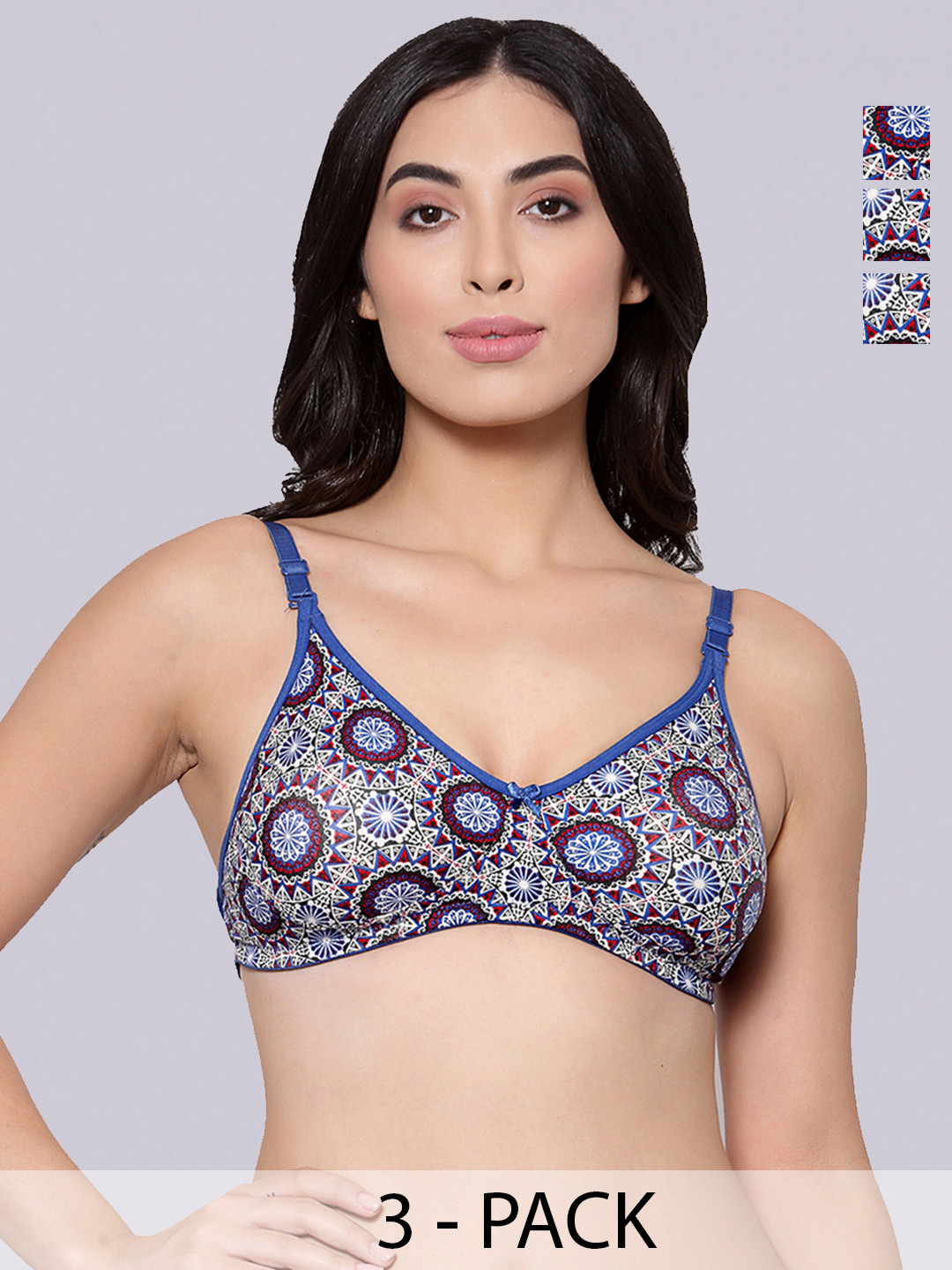 Inner Sense Woman Pack of 3 Antimicrobial Bra-ISB100-Blue Print_Blue Print_Blue Print