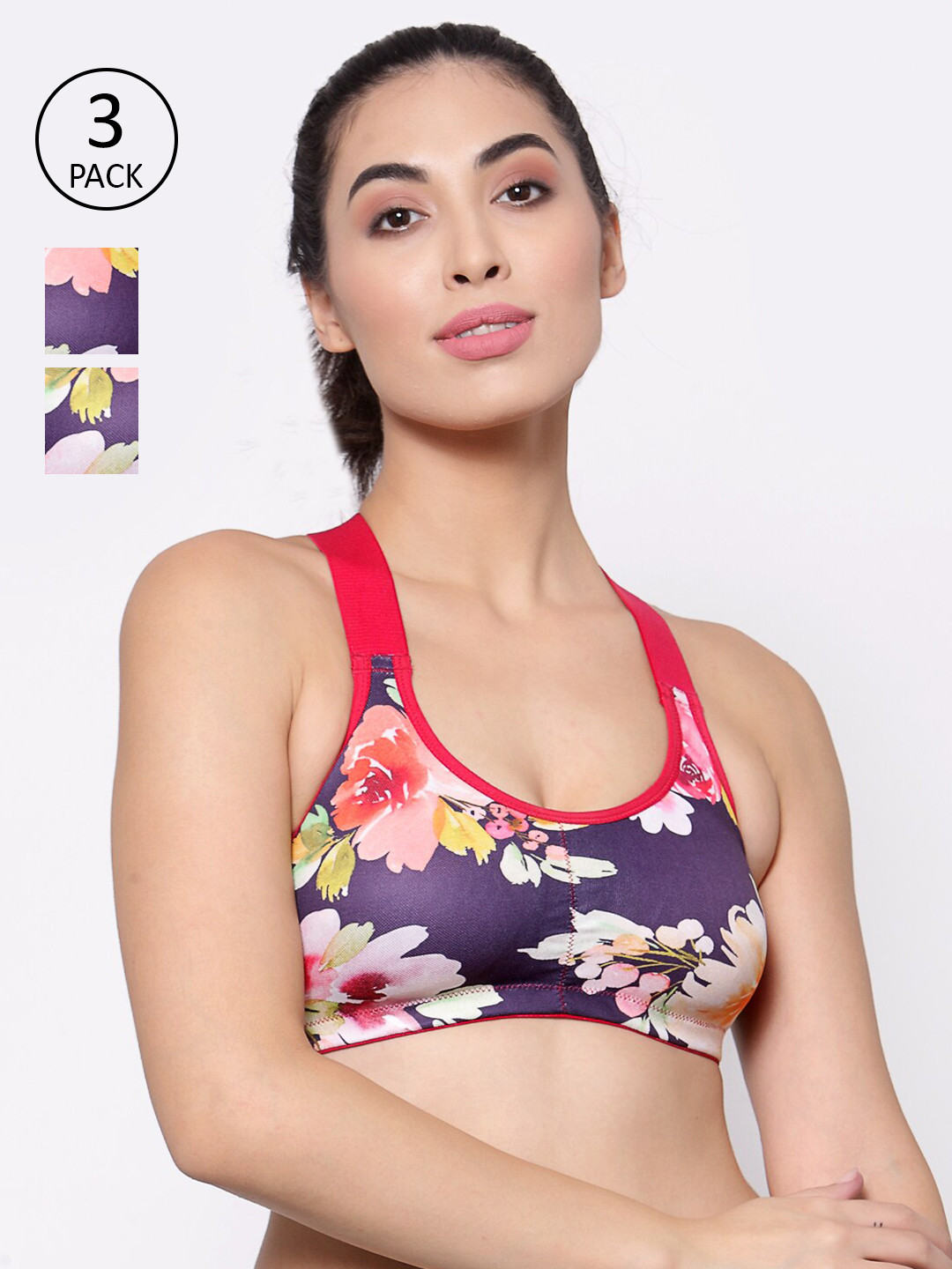 Inner Sense Red & Blue Floral Workout Bra Lightly Padded