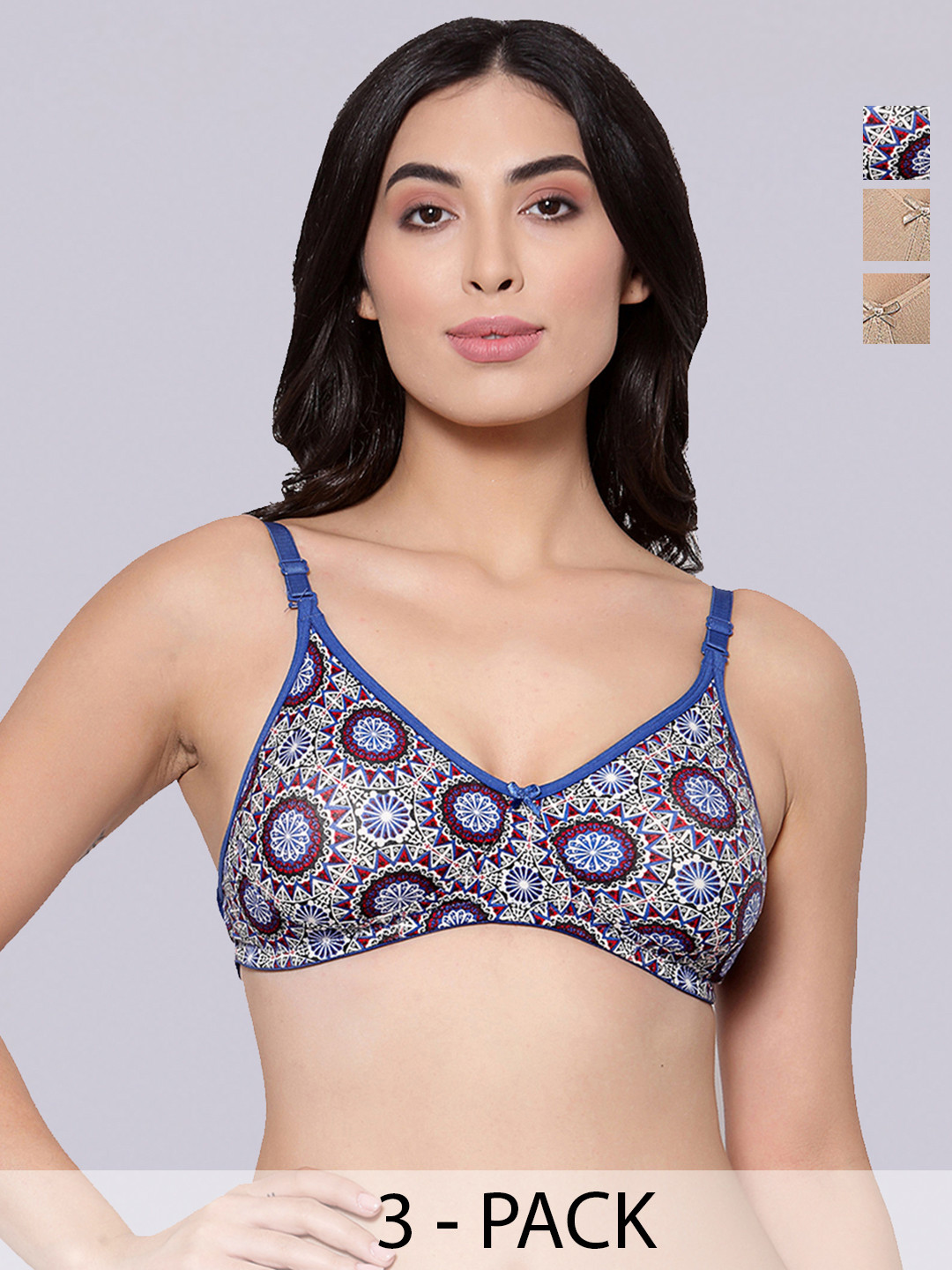 Inner Sense Pack Of 3 Beige & Grey Organic Cotton Antimicrobial T-shirt Bra Backless