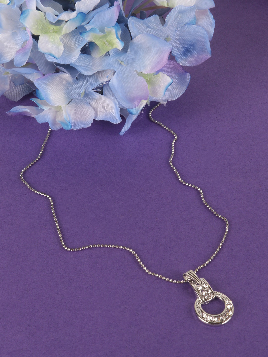PENNY JEWELS Rhodium-Plated Silver-Toned Studded Pendant With Chain