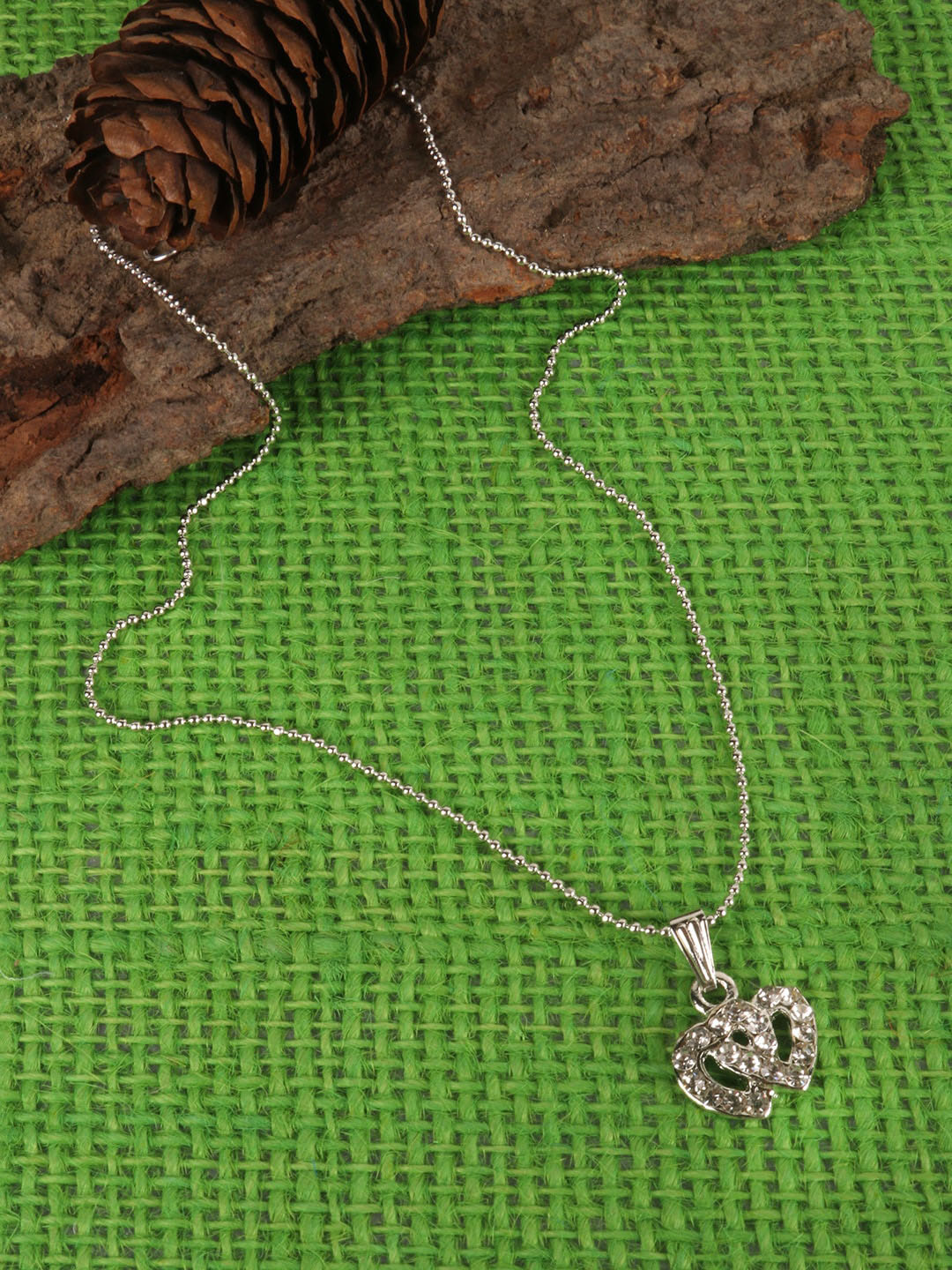 PENNY JEWELS Rhodium-Plated Silver-Toned White Stone-Studded Handcrafted Pendant With Chain