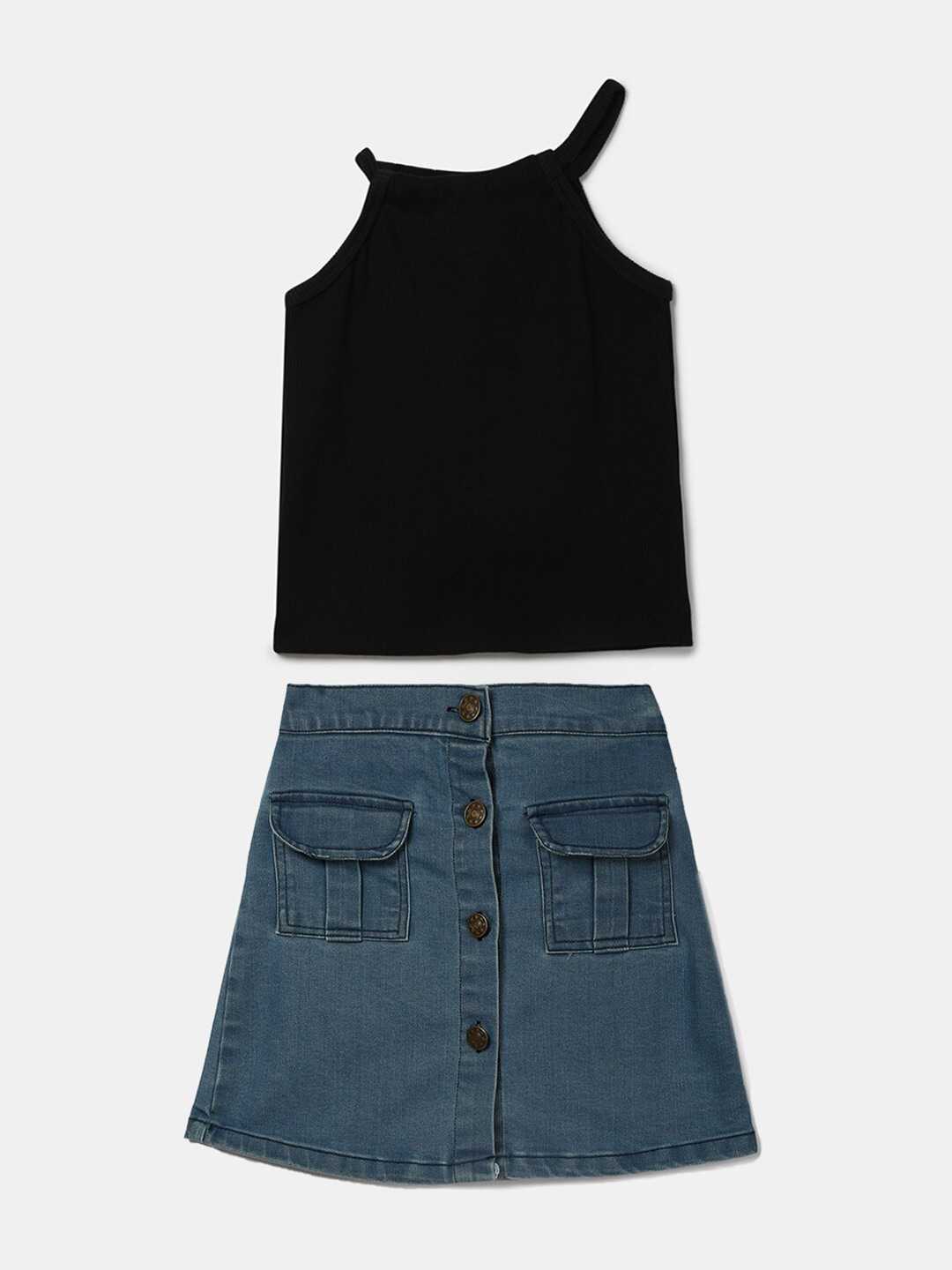 Hopscotch Girls Blue & Black Top with Skirt