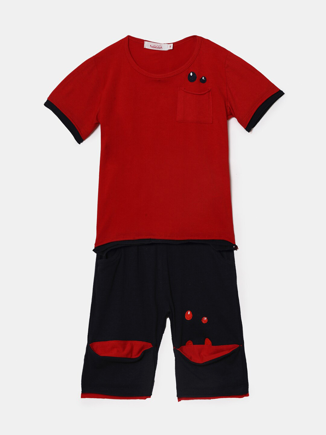Hopscotch Boys Red & Black T-Shirt & Short Set