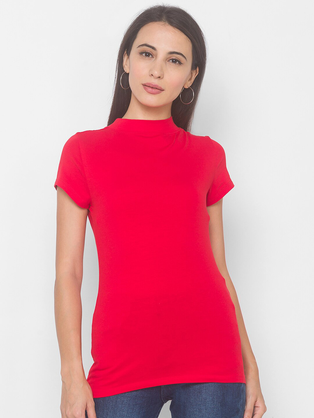 Globus Women Red Turtle Neck T-shirt