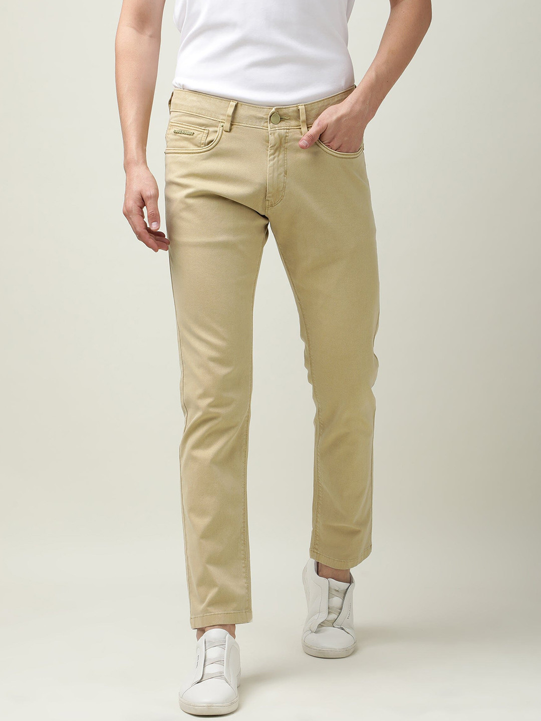 RARE RABBIT Men Fiv5 Mid-Rise Khaki Slim Fit Trousers