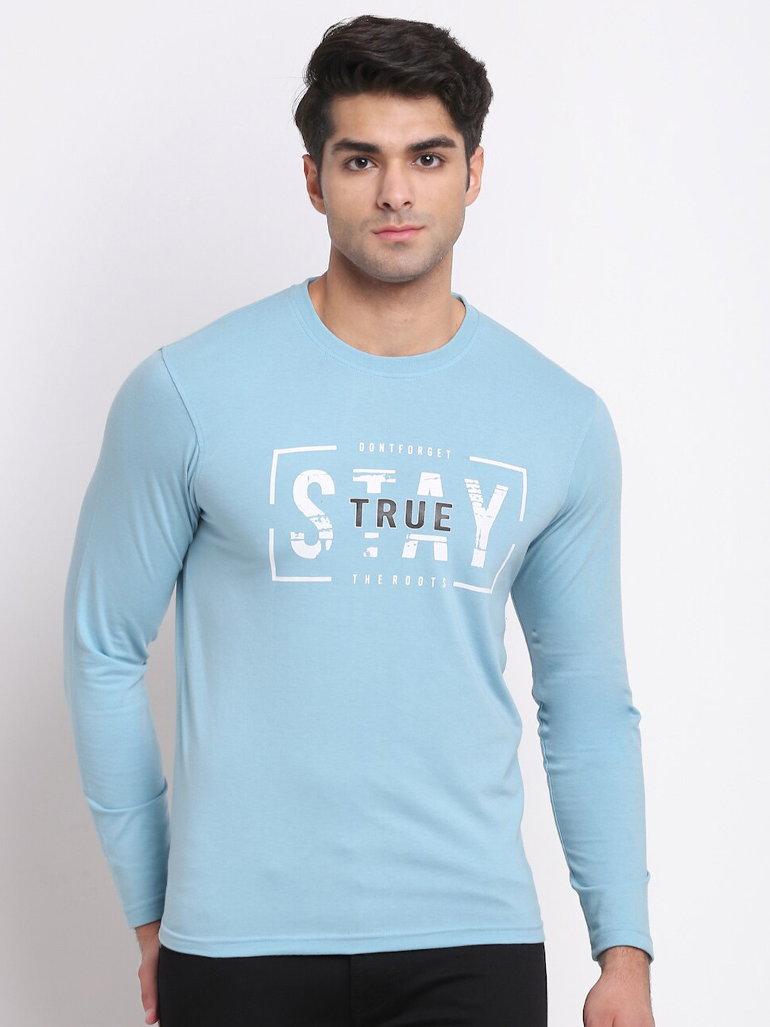 Club York Men Blue Typography Printed Slim Fit long Sleeve T-shirt