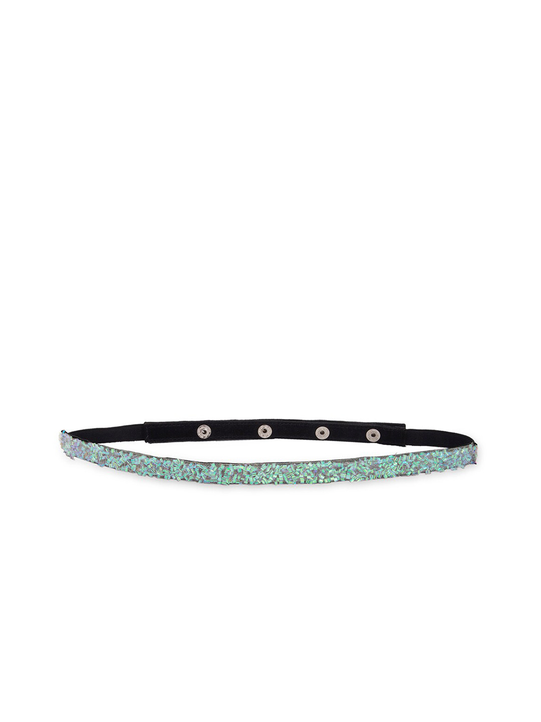DEEBACO Women White & Turquoise Blue Embellished PU Belt