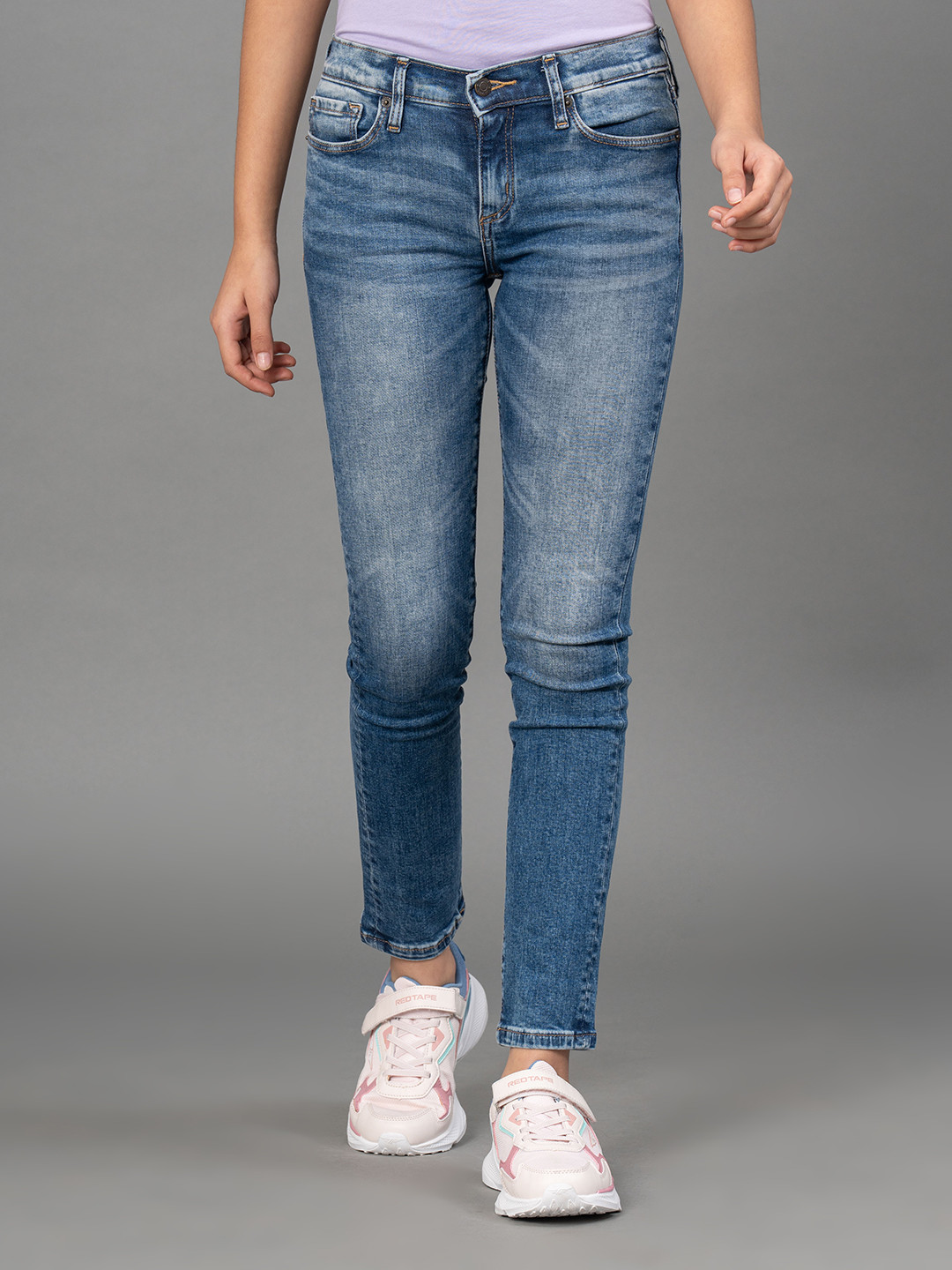 Mode by Red Tape Girls Blue Skinny Fit Low Distress Heavy Fade Jeans