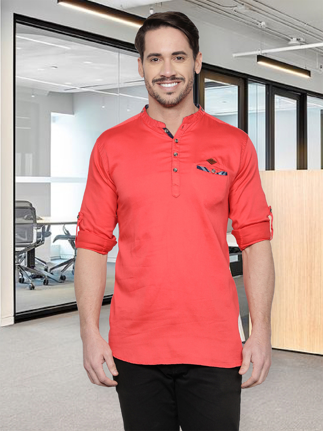Kuons Avenue Men Pink Thread Work Kurta