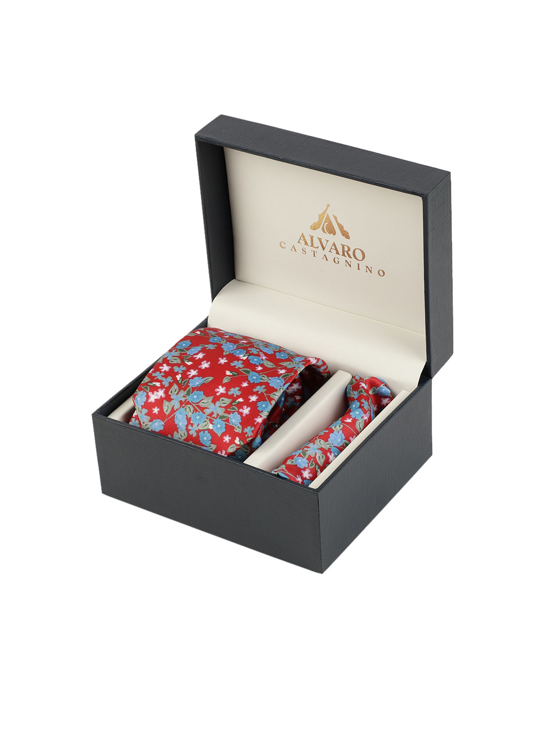 Alvaro Castagnino Men Red & Blue Floral Digital Printed Microfiber Accessory Gift Set