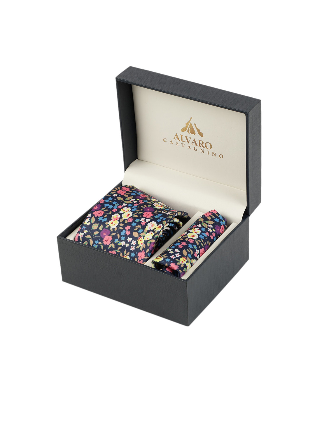 Alvaro Castagnino Men Navy Blue & Pink Floral Digital Printed Accessory Gift Set