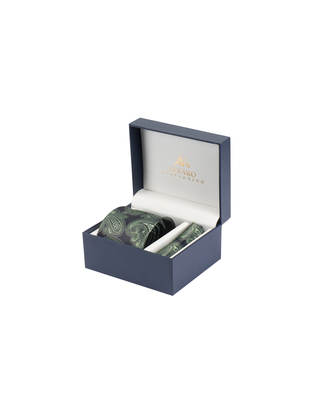 Alvaro Castagnino Men Green & Black Paisley Digital Printed Microfiber Accessory Gift Set