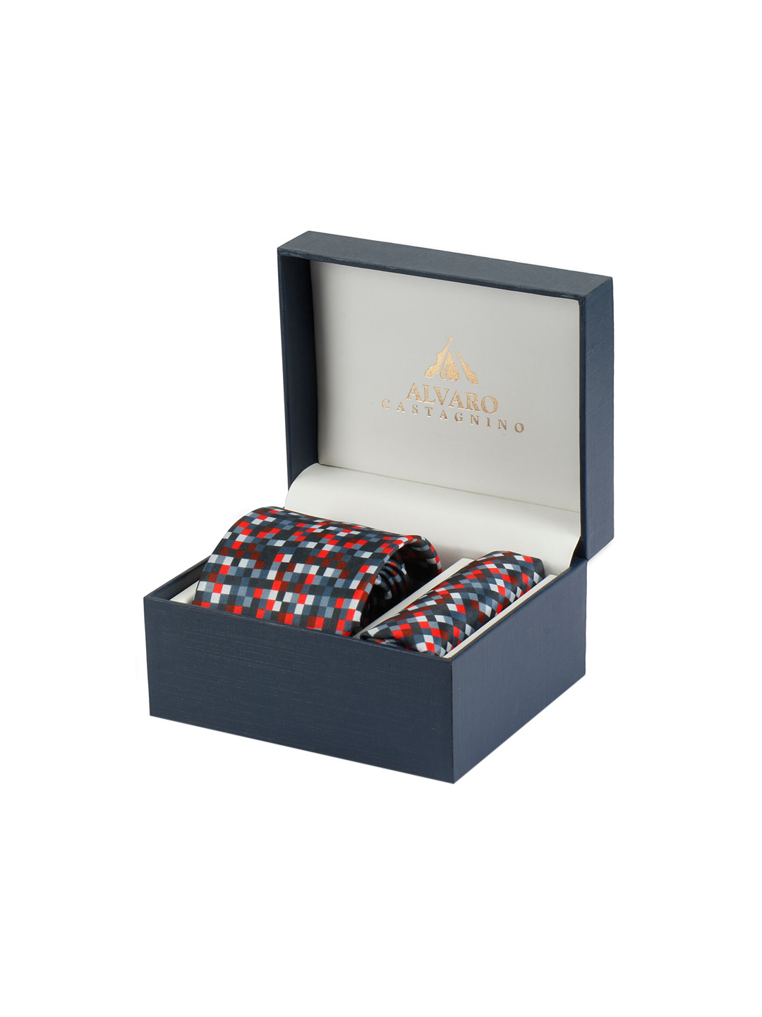 Alvaro Castagnino Men Grey & Red Digital Printed Accessory Gift Set