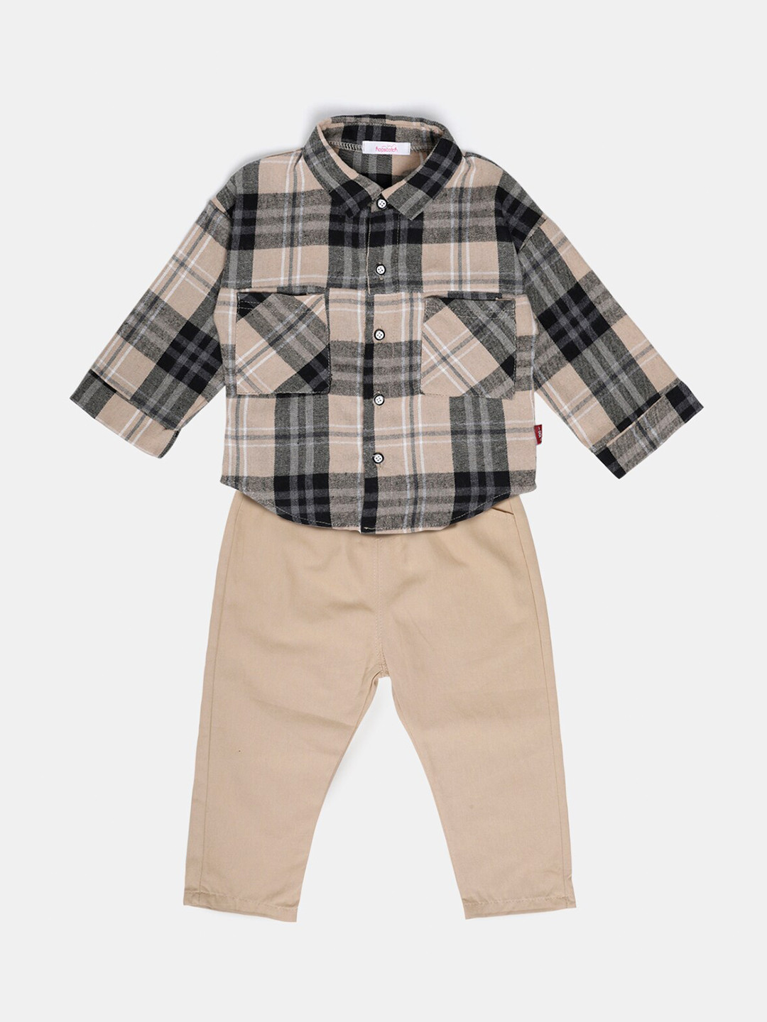 Hopscotch Boys Black & Beige Checked Shirt with Trousers