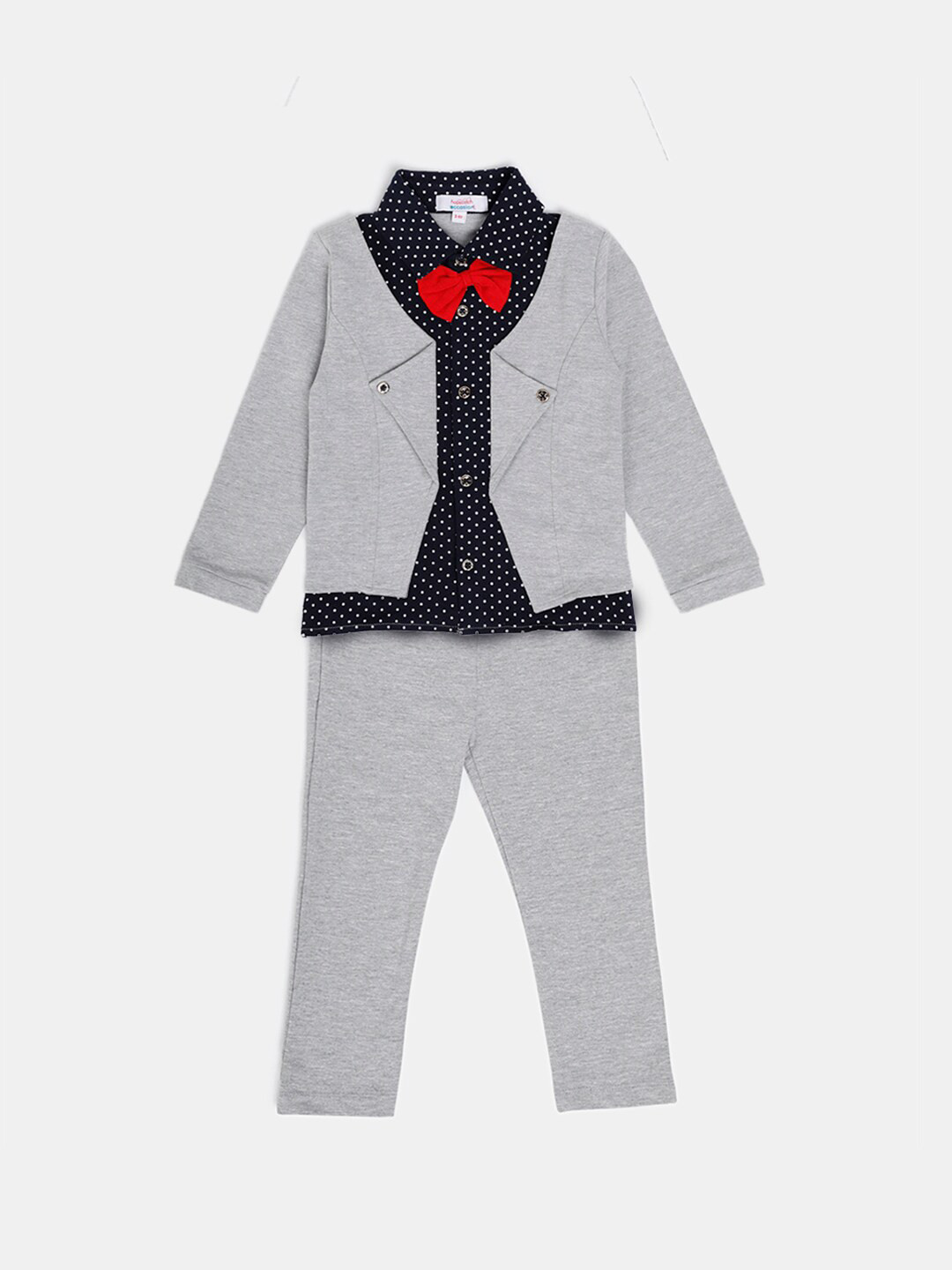 Hopscotch Boys Grey & Navy Blue Printed Blazer Style Shirt with Trousers