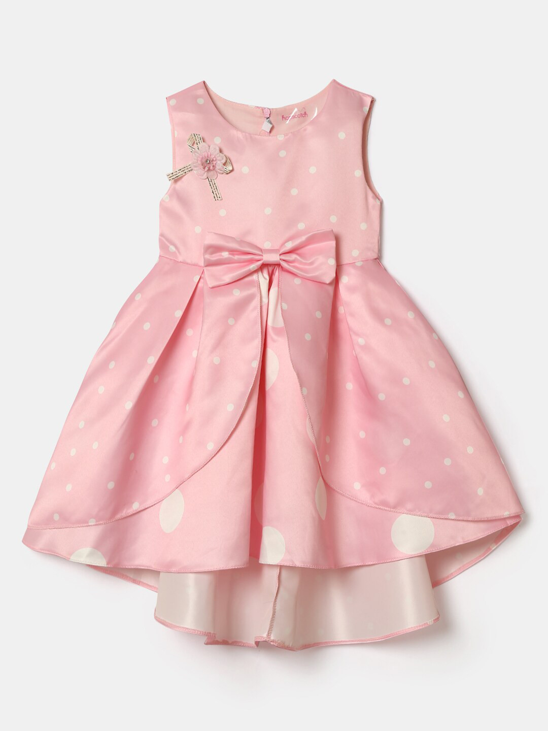 Hopscotch Girls Pink Polka Dots Printed Dress