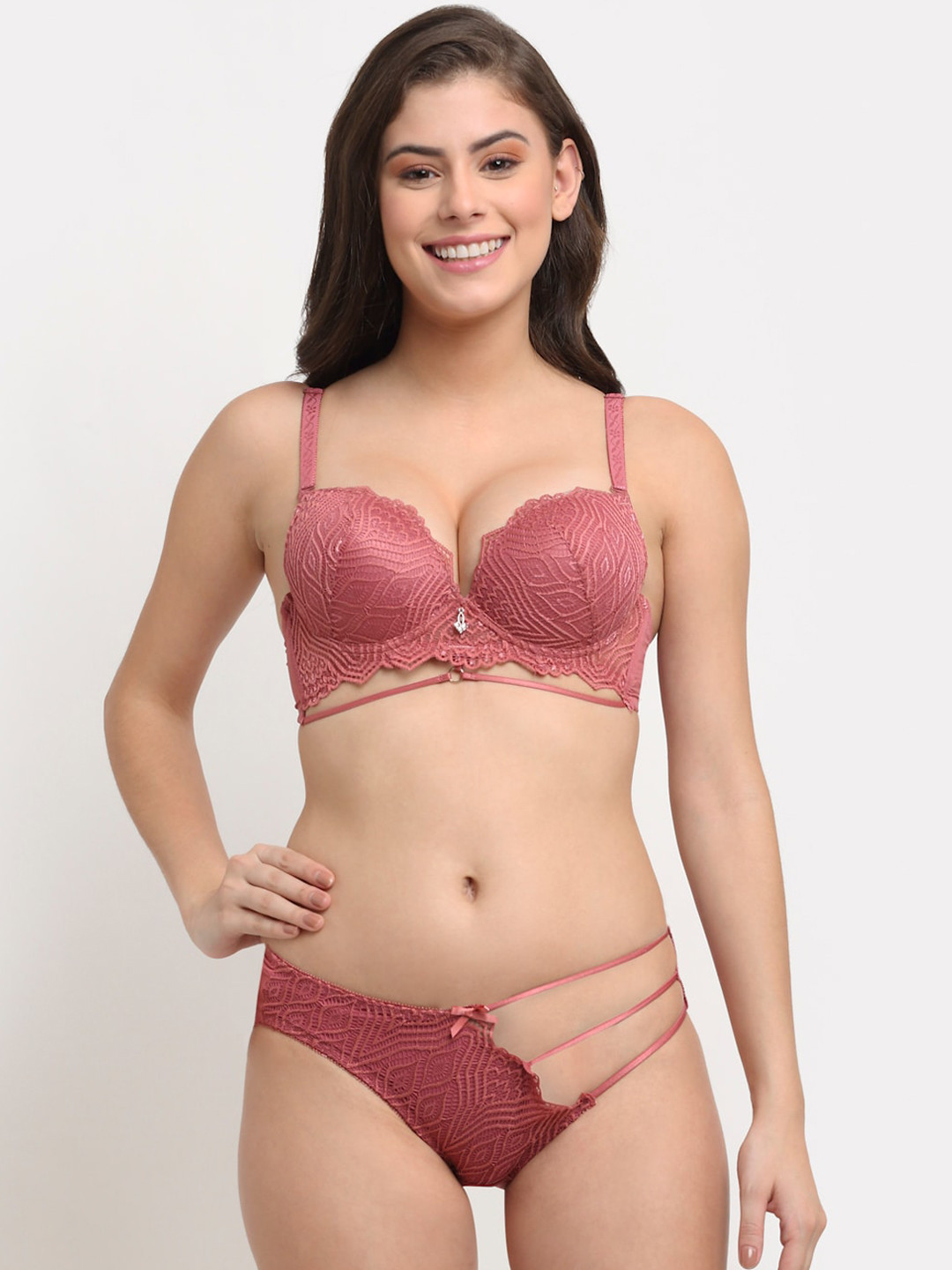 MAKCLAN Women Burgundy Self-Design Lingerie Set K1402LBL