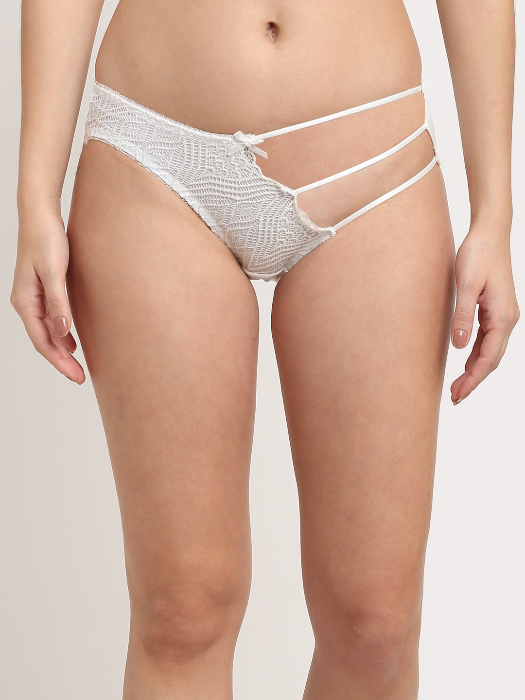 MAKCLAN Women White Self Design Low Rise Bikni