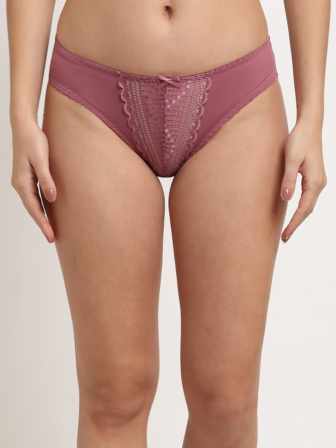 MAKCLAN Women Mauve Self-Design Lace Bikini Briefs K1405PBM