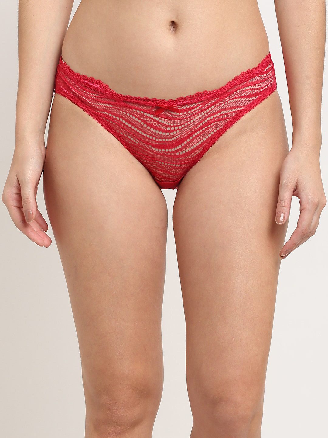 MAKCLAN Women Red Solid Lace Bikini Briefs K1401PRS